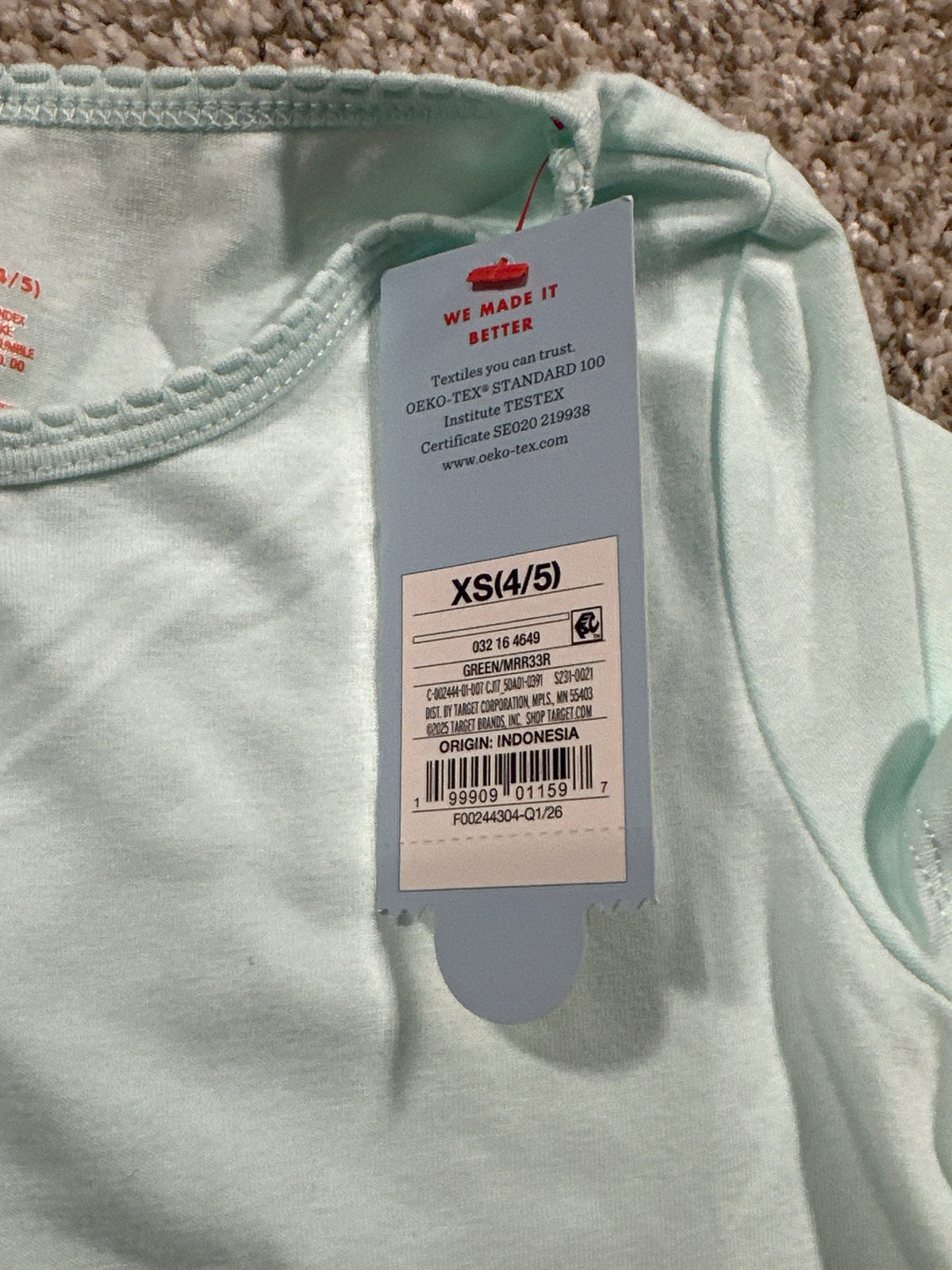 Cat & Jack girls pale mint green fitted short-sleeve T-shirt, size XS (4/5)