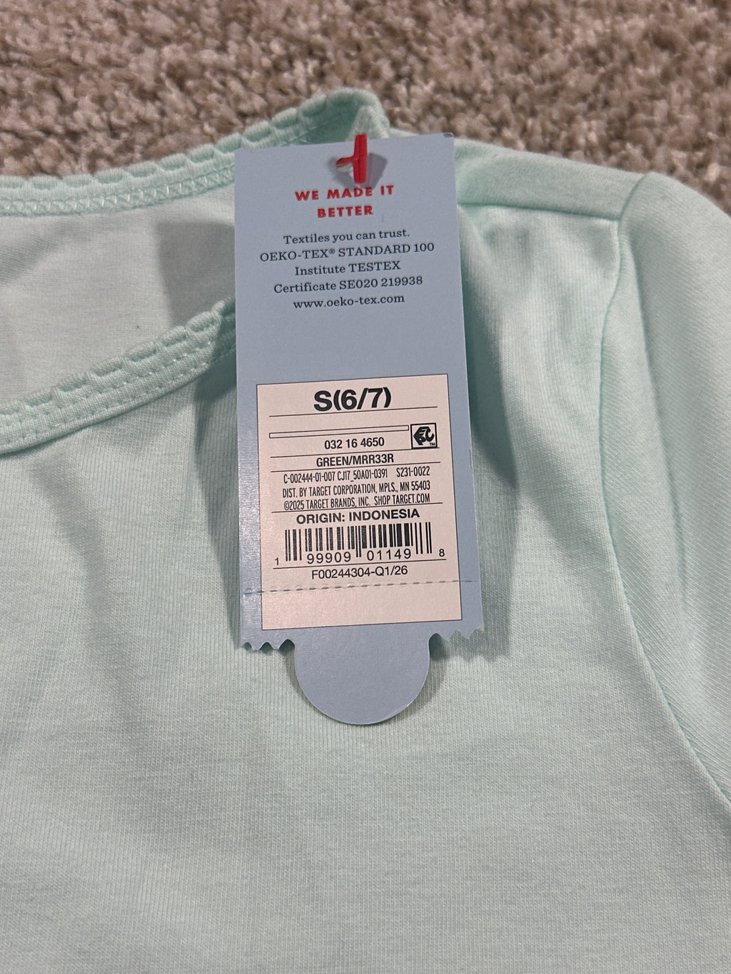Cat & Jack girls mint green fitted short sleeve T-shirt, size S 6/7