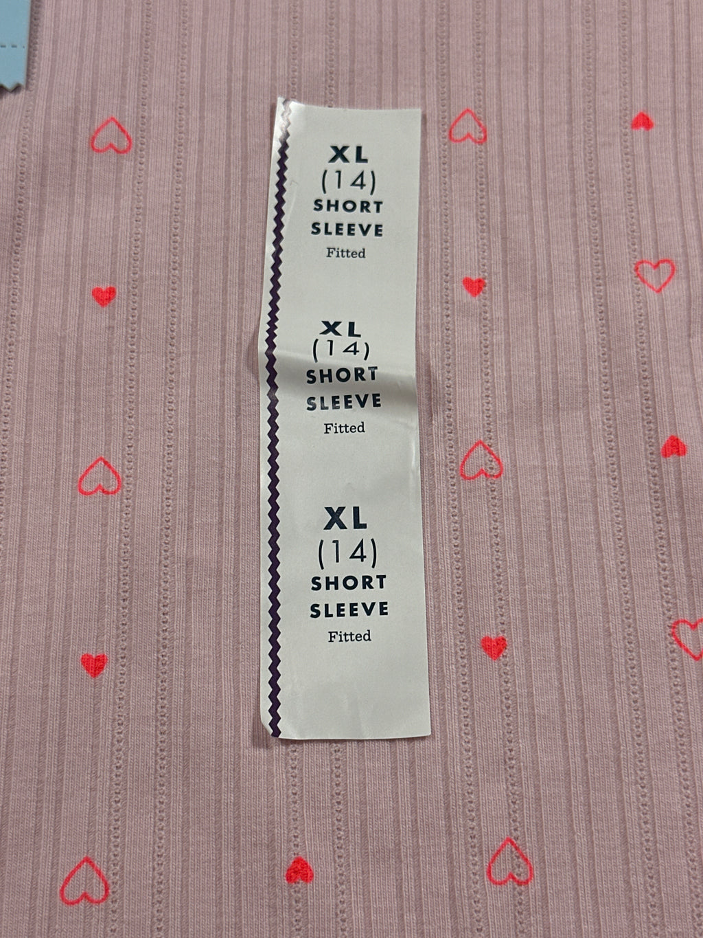 Cat & Jack Girls Pink Ribbed Heart Print Fitted Short Sleeve T-Shirt XL 14