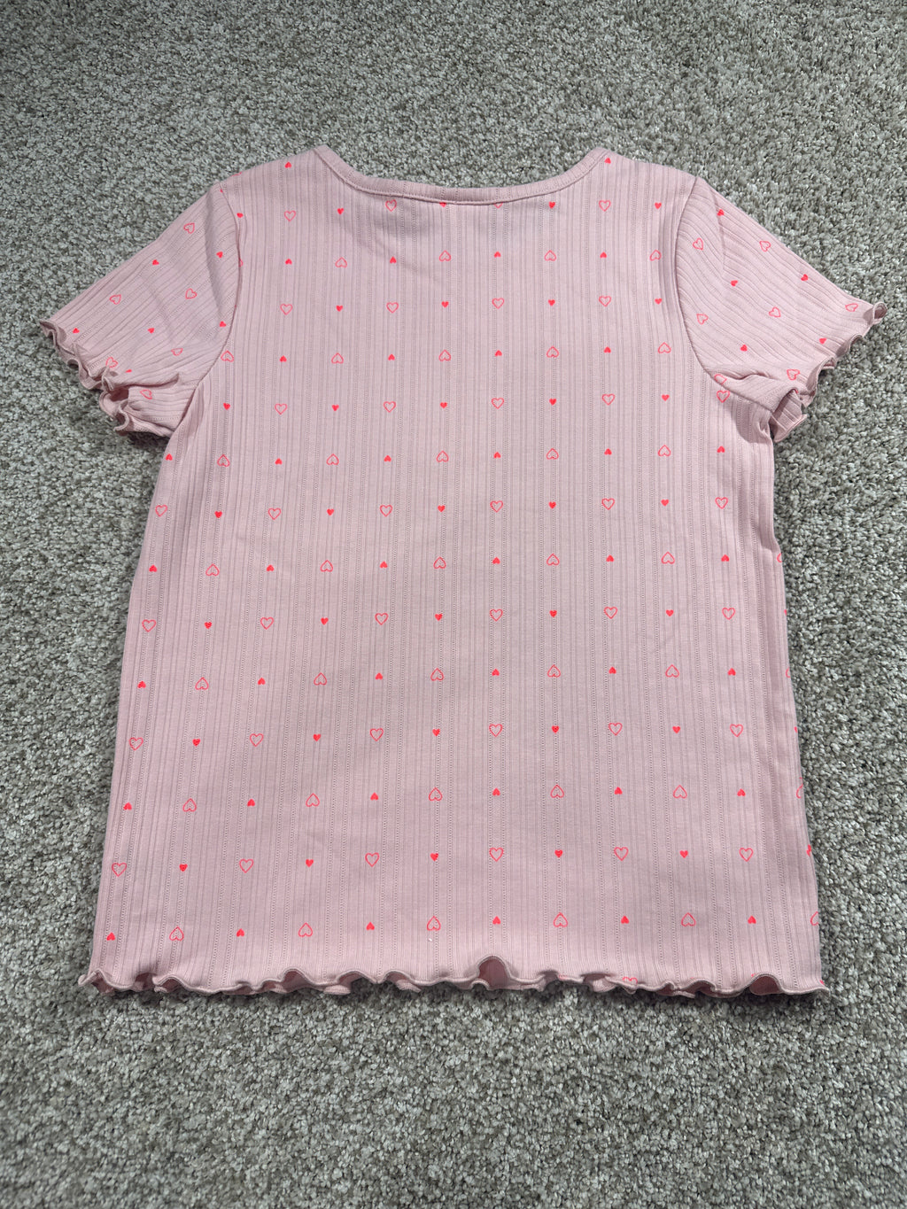 Cat & Jack Girls Pink Ribbed Heart Print Fitted Short Sleeve T-Shirt XL 14