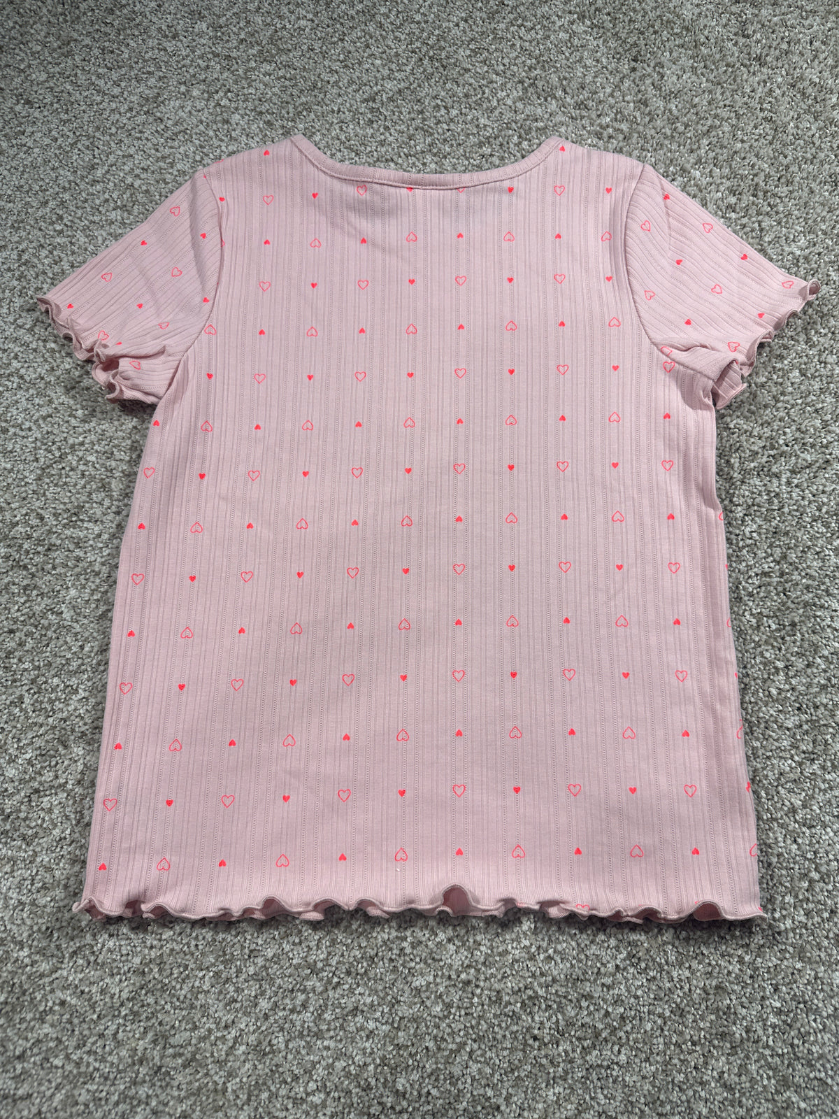 Cat & Jack Girls Pink Ribbed Heart Print Fitted Short Sleeve T-Shirt XL 14