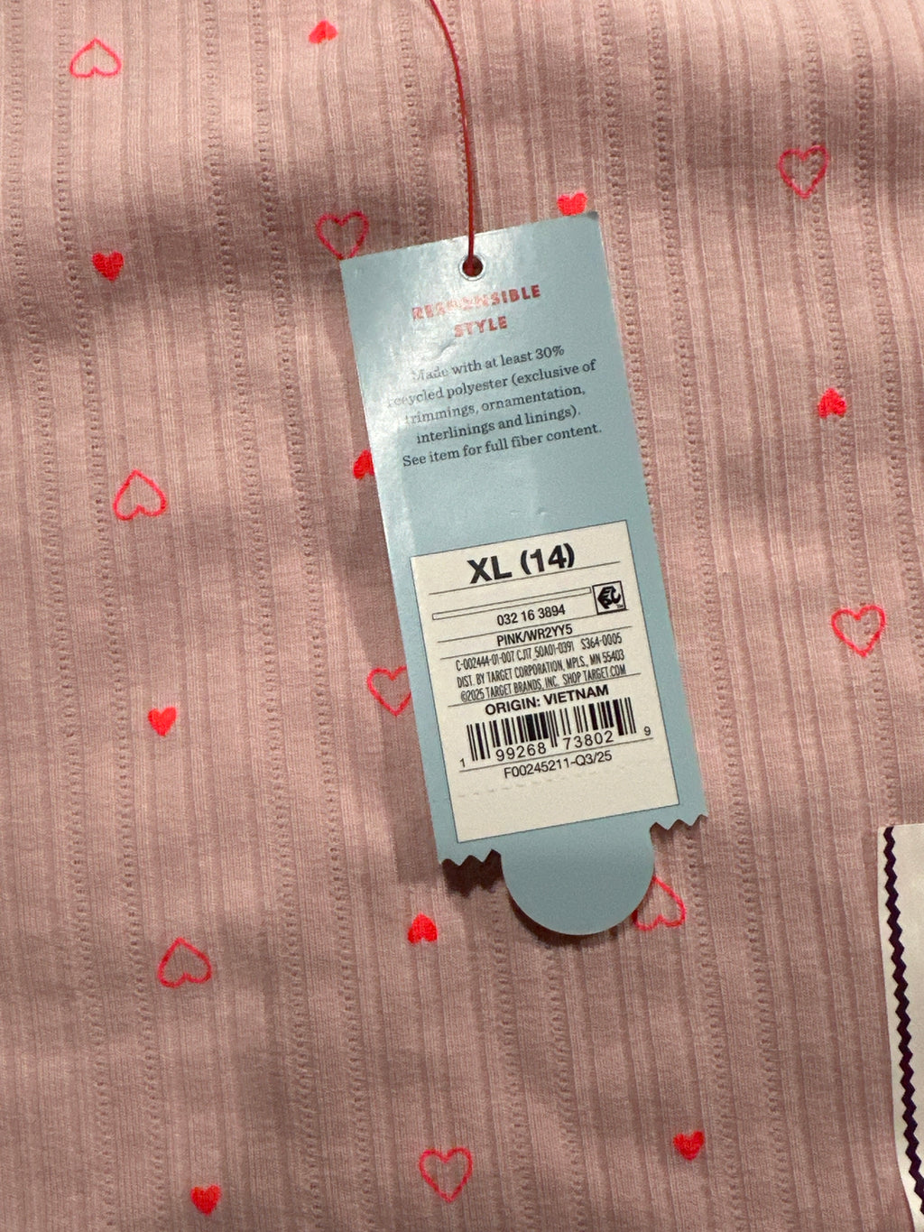 Cat & Jack Girls Pink Ribbed Heart Print Fitted Short Sleeve T-Shirt XL 14
