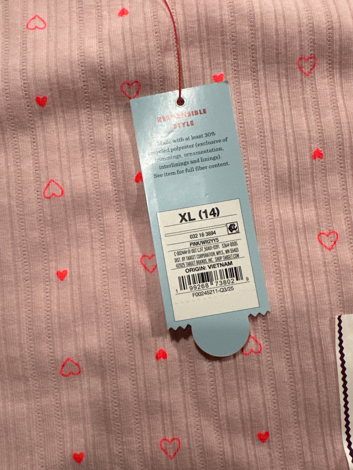 Cat & Jack Girls Pink Ribbed Heart Print Fitted Short Sleeve T-Shirt XL 14