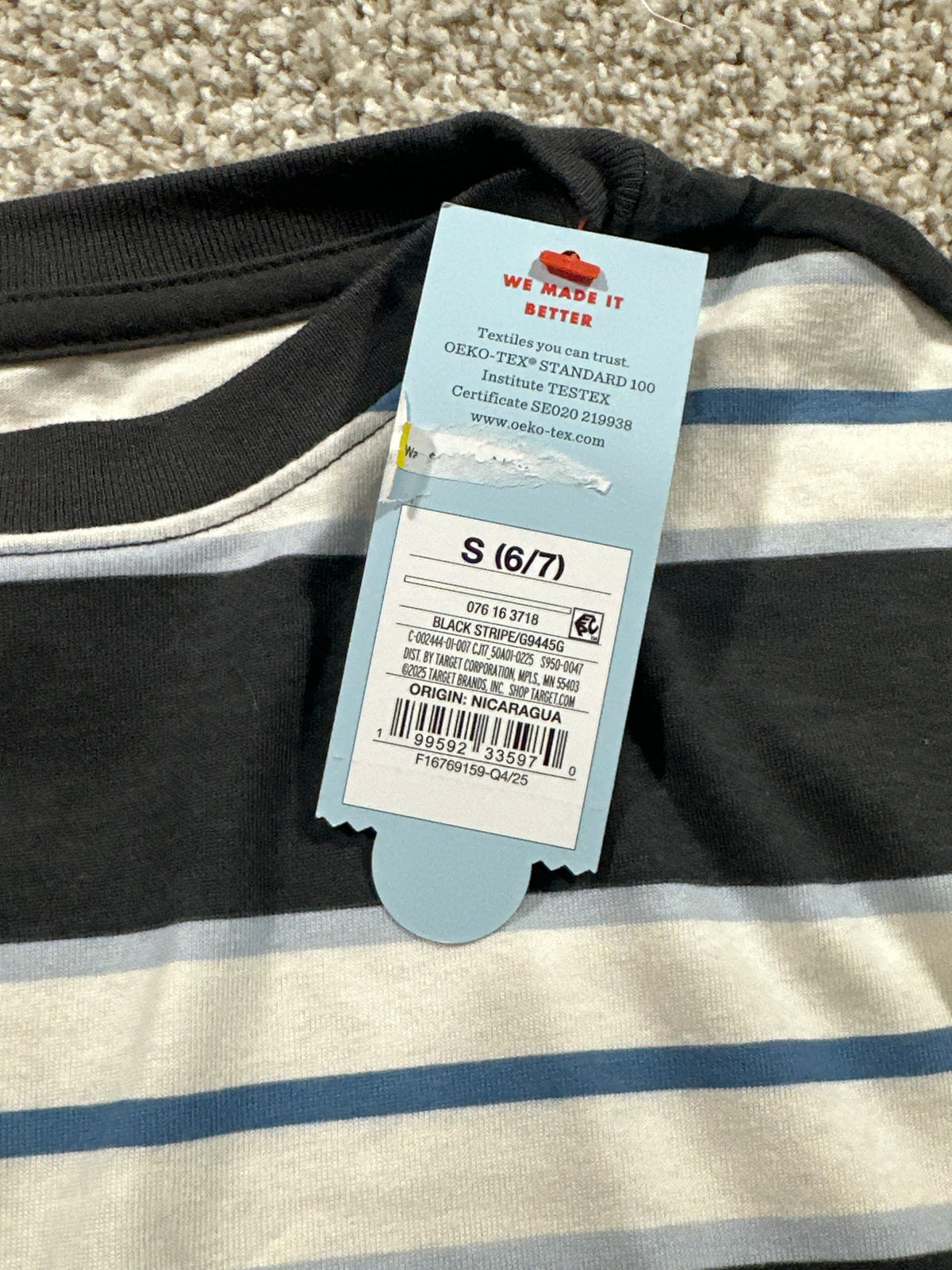 Cat & Jack boys charcoal gray striped oversized T-shirt size S 6/7