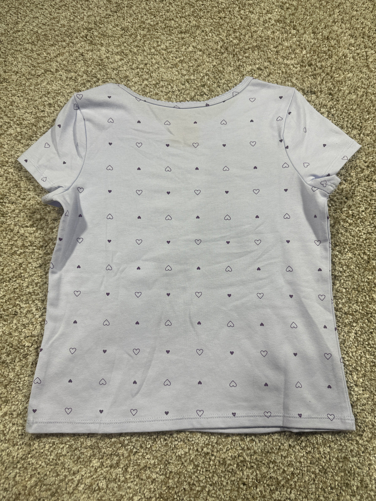 Cat & Jack Girls Lavender Heart Print Fitted Short Sleeve T-Shirt S 6/7