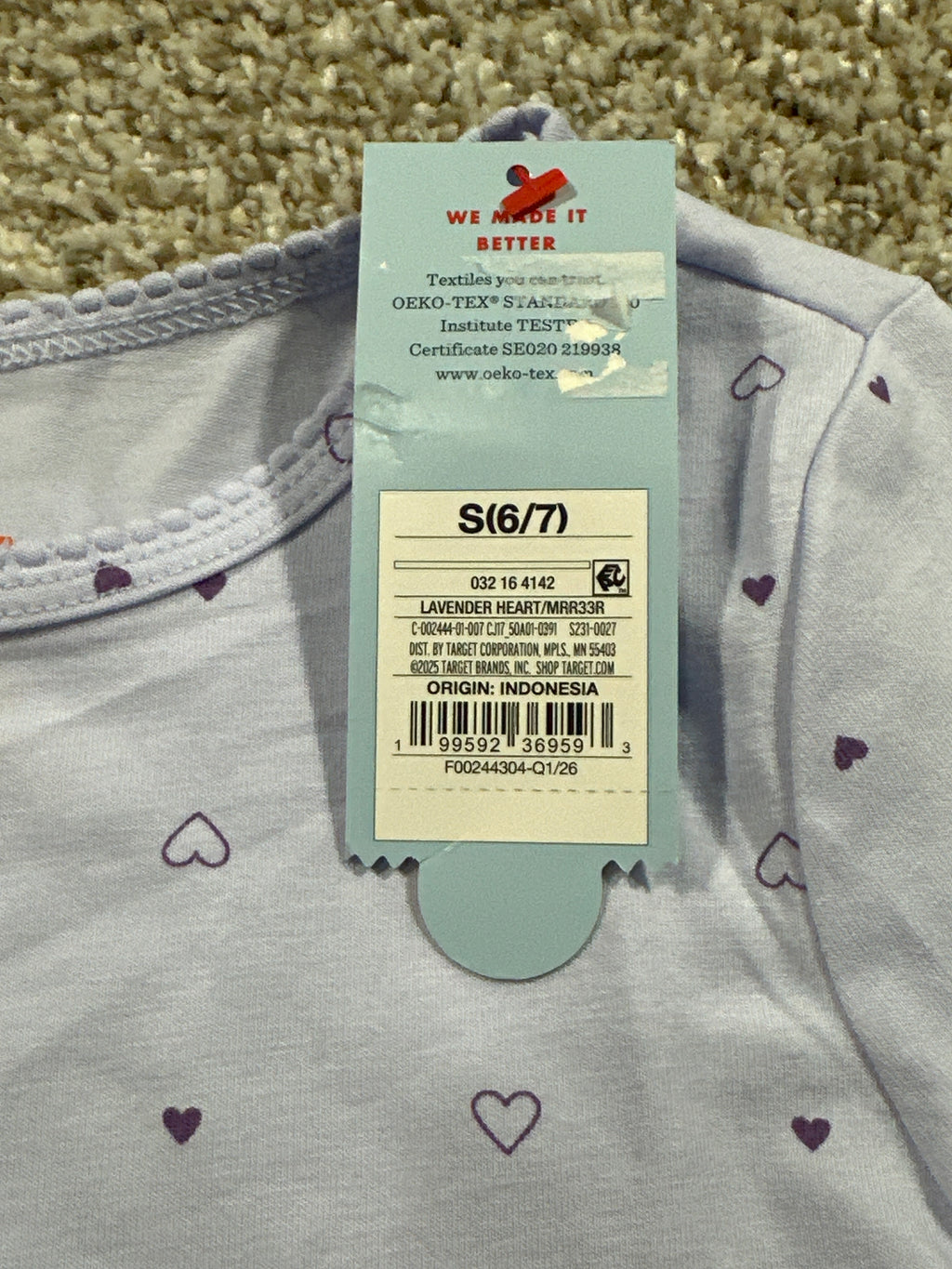 Cat & Jack Girls Lavender Heart Print Fitted Short Sleeve T-Shirt S 6/7