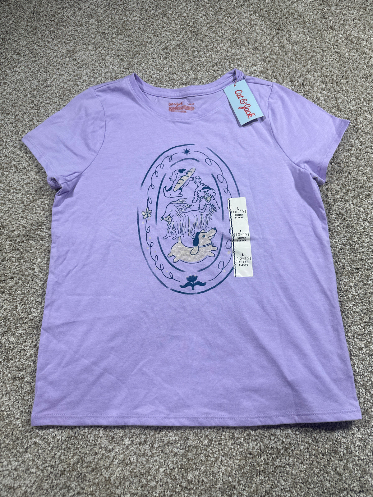 Cat & Jack girls lavender short sleeve animal graphic T-shirt, size L 10/12