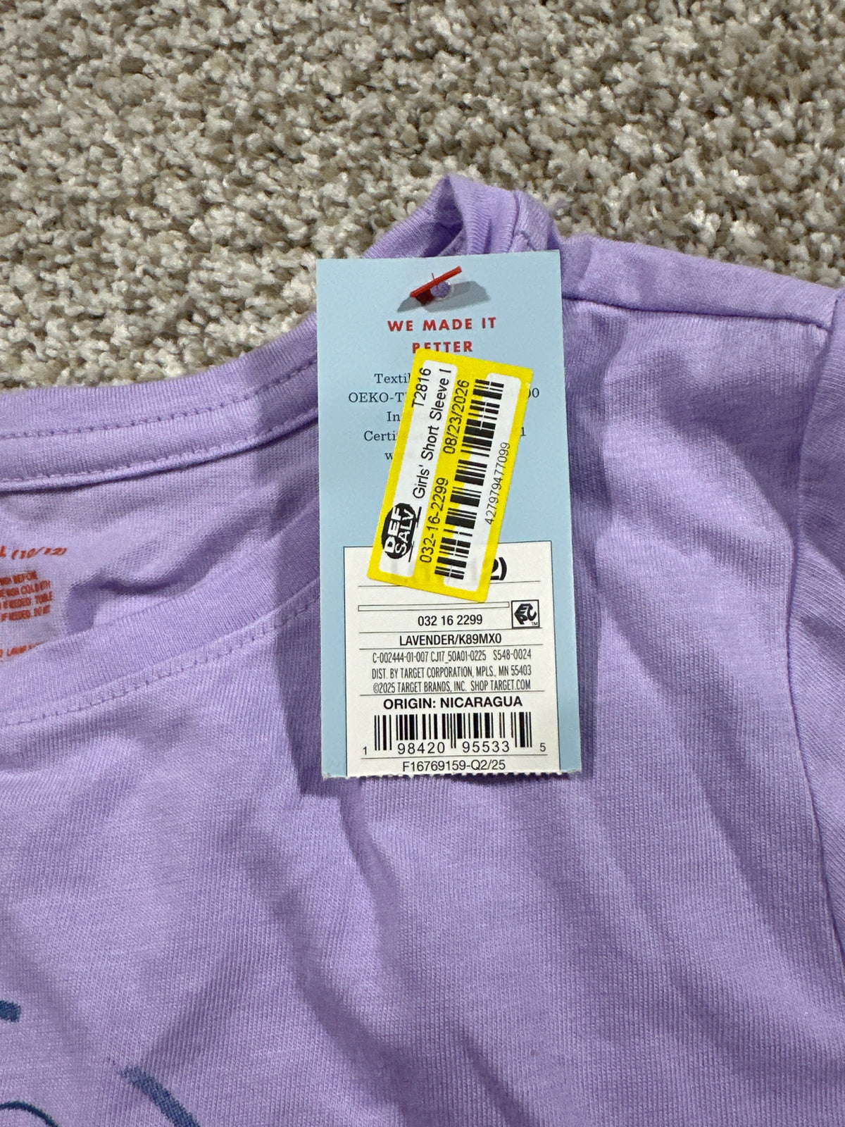 Cat & Jack girls lavender short sleeve animal graphic T-shirt, size L 10/12