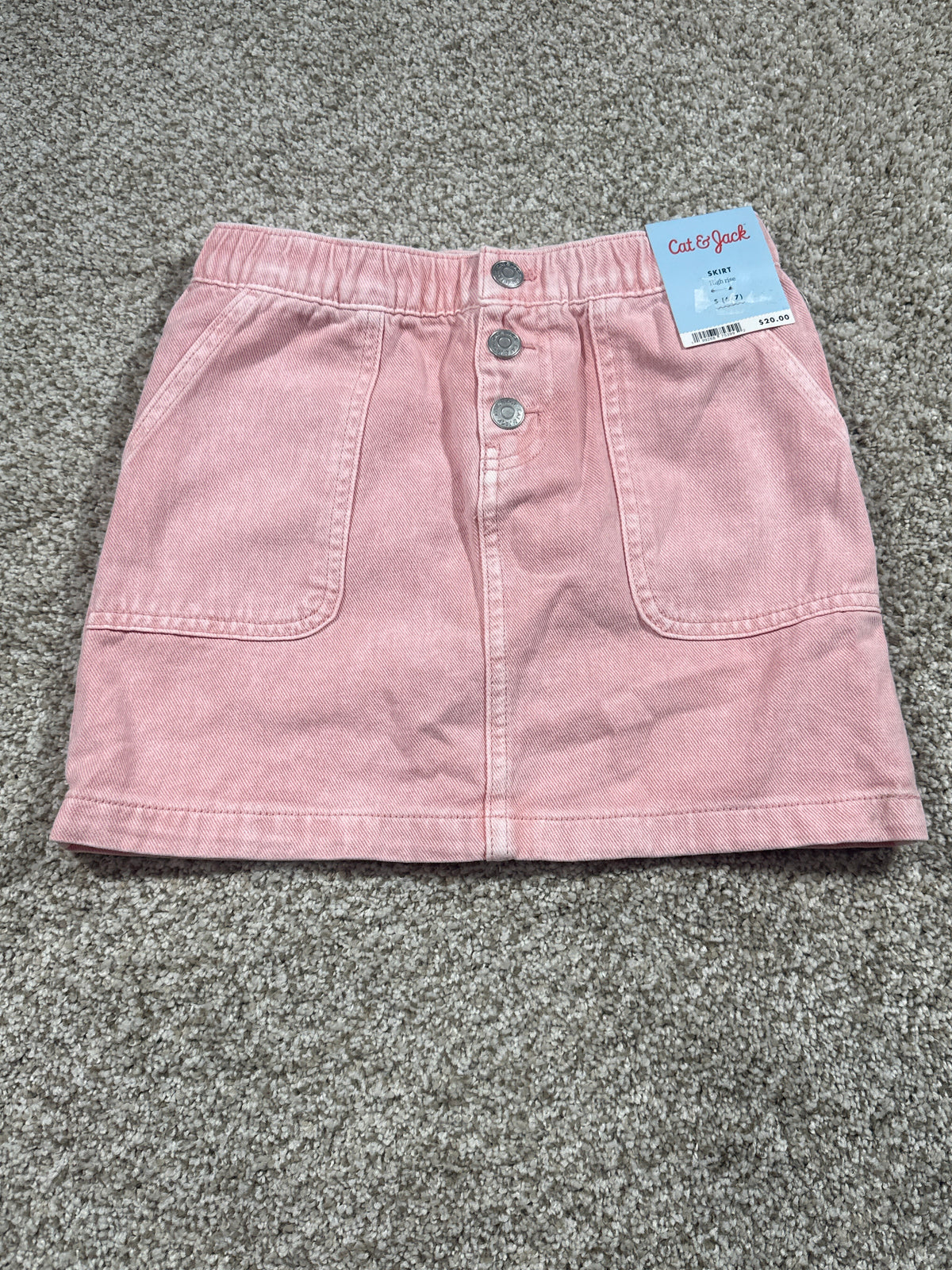 Cat & Jack girls pink high-rise button-front denim skirt, size S 6/7