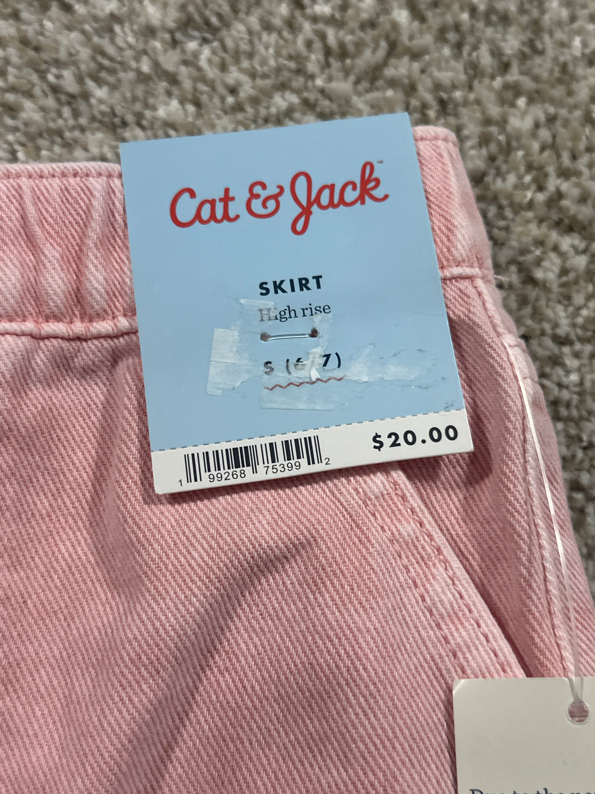 Cat & Jack girls pink high-rise button-front denim skirt, size S 6/7