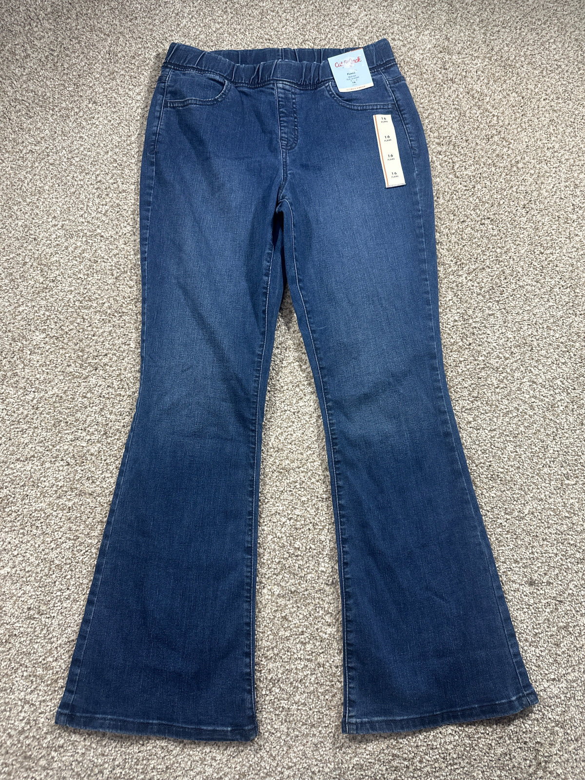 Cat & Jack girls blue mid-rise pull-on flare jeans, size 16