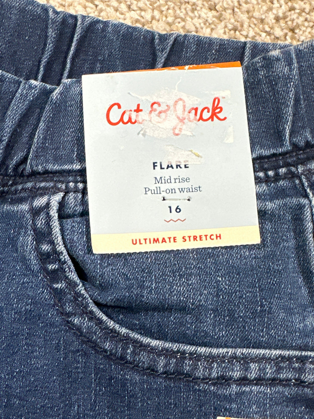 Cat & Jack girls blue mid-rise pull-on flare jeans, size 16