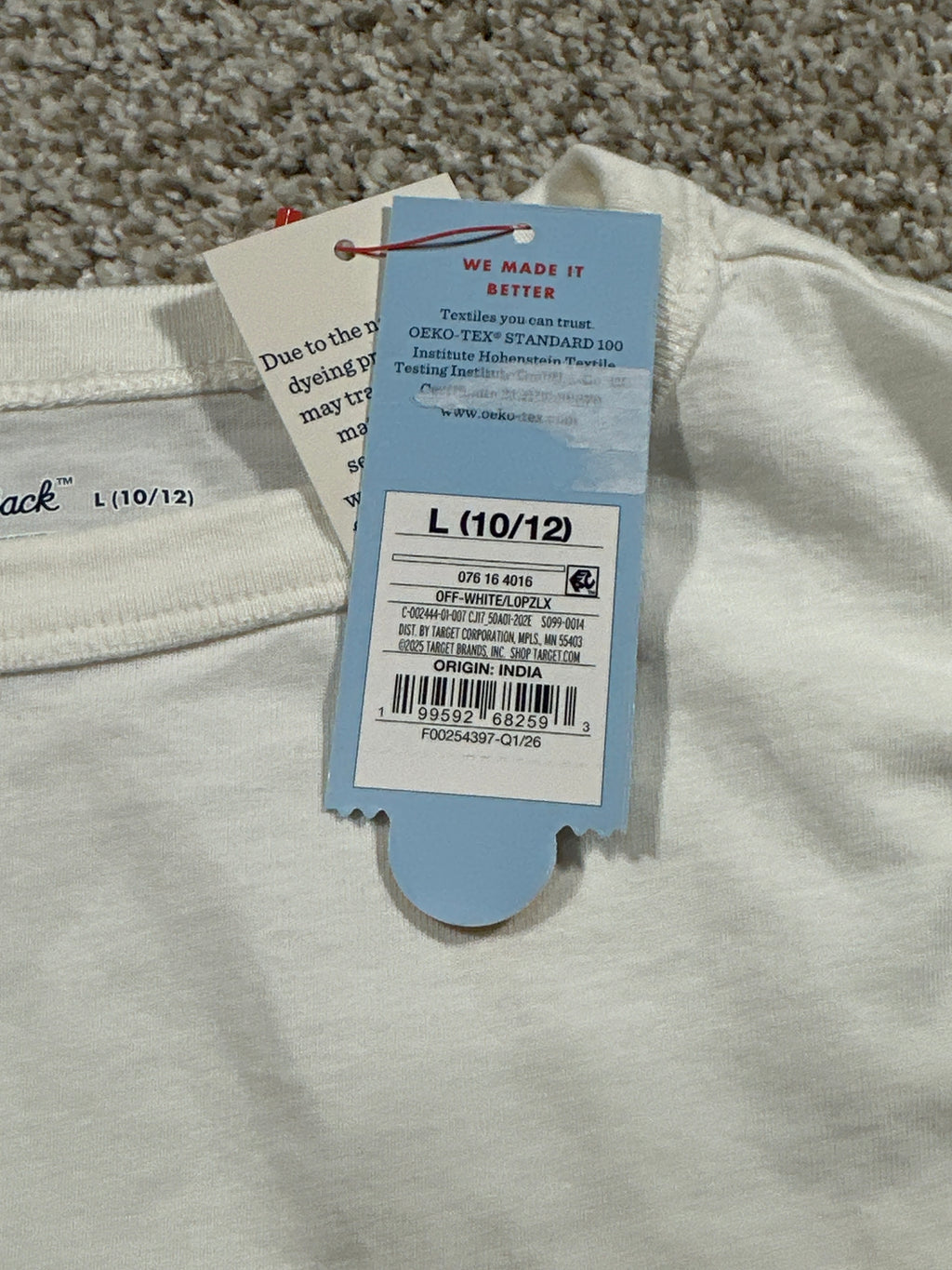 Cat & Jack Boys White Oversized Varsity Stripe Short Sleeve T-Shirt L 10/12 NWT