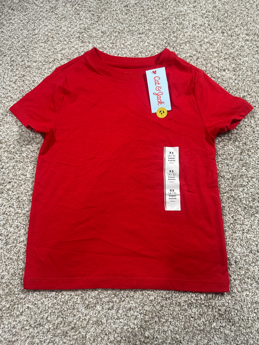 Cat & Jack kids red classic short sleeve T-shirt, size XS 4/5