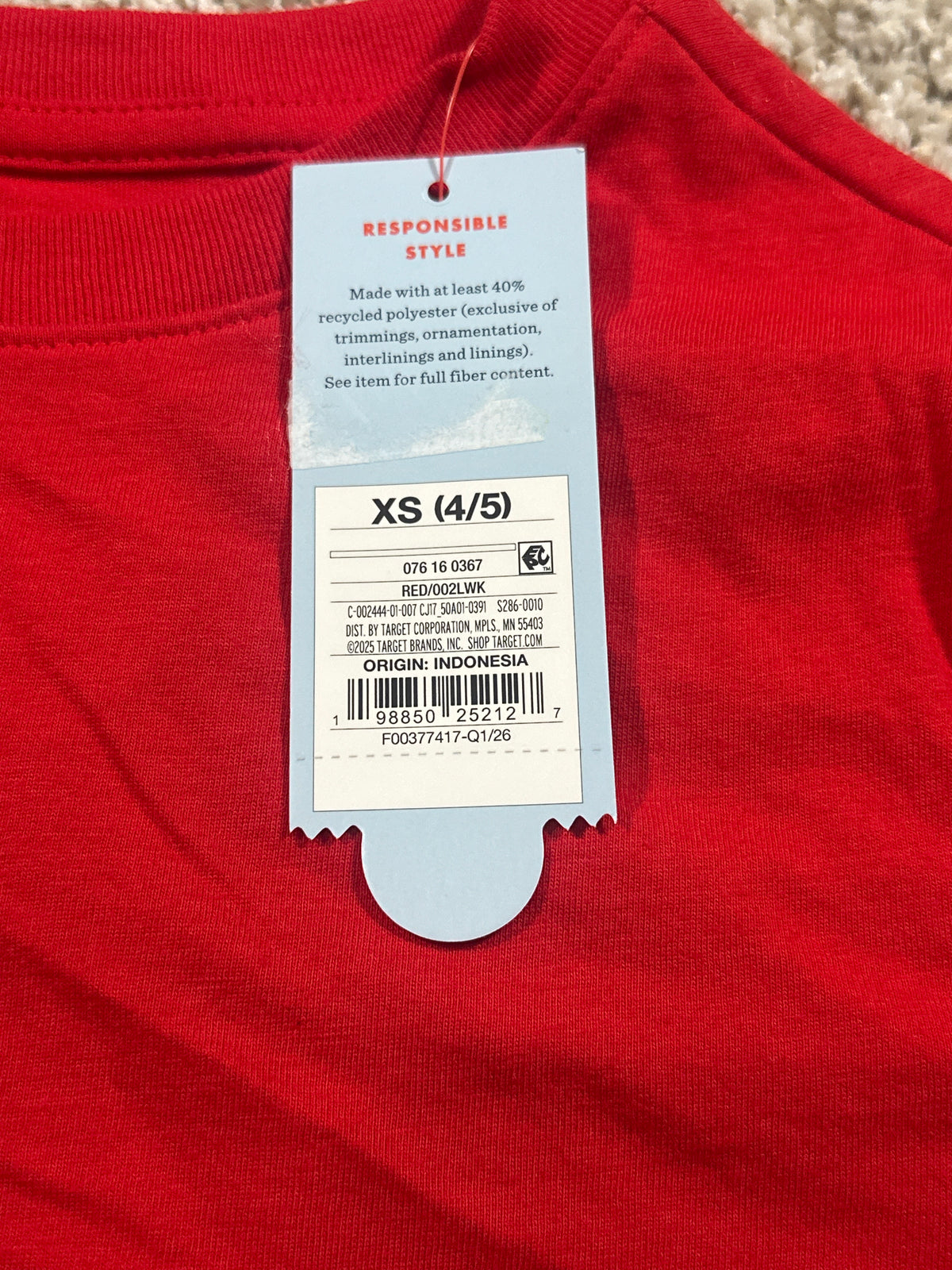 Cat & Jack kids red classic short sleeve T-shirt, size XS 4/5