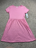 Cat & Jack girls vacation pink ribbed short sleeve dress, size XL 14
