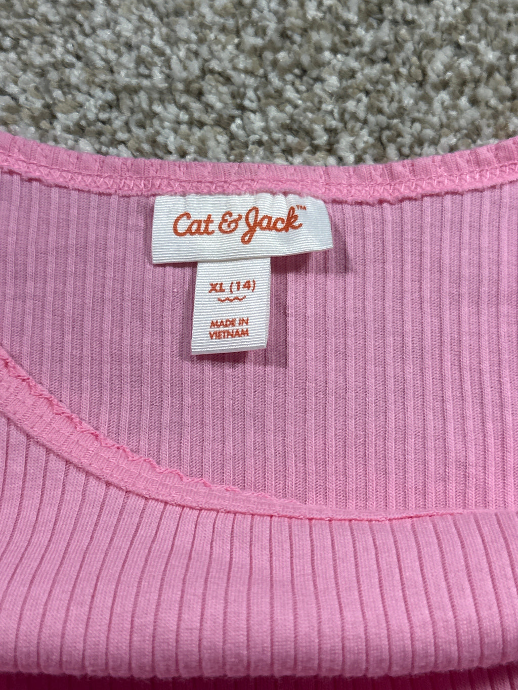 Cat & Jack girls vacation pink ribbed short sleeve dress, size XL 14