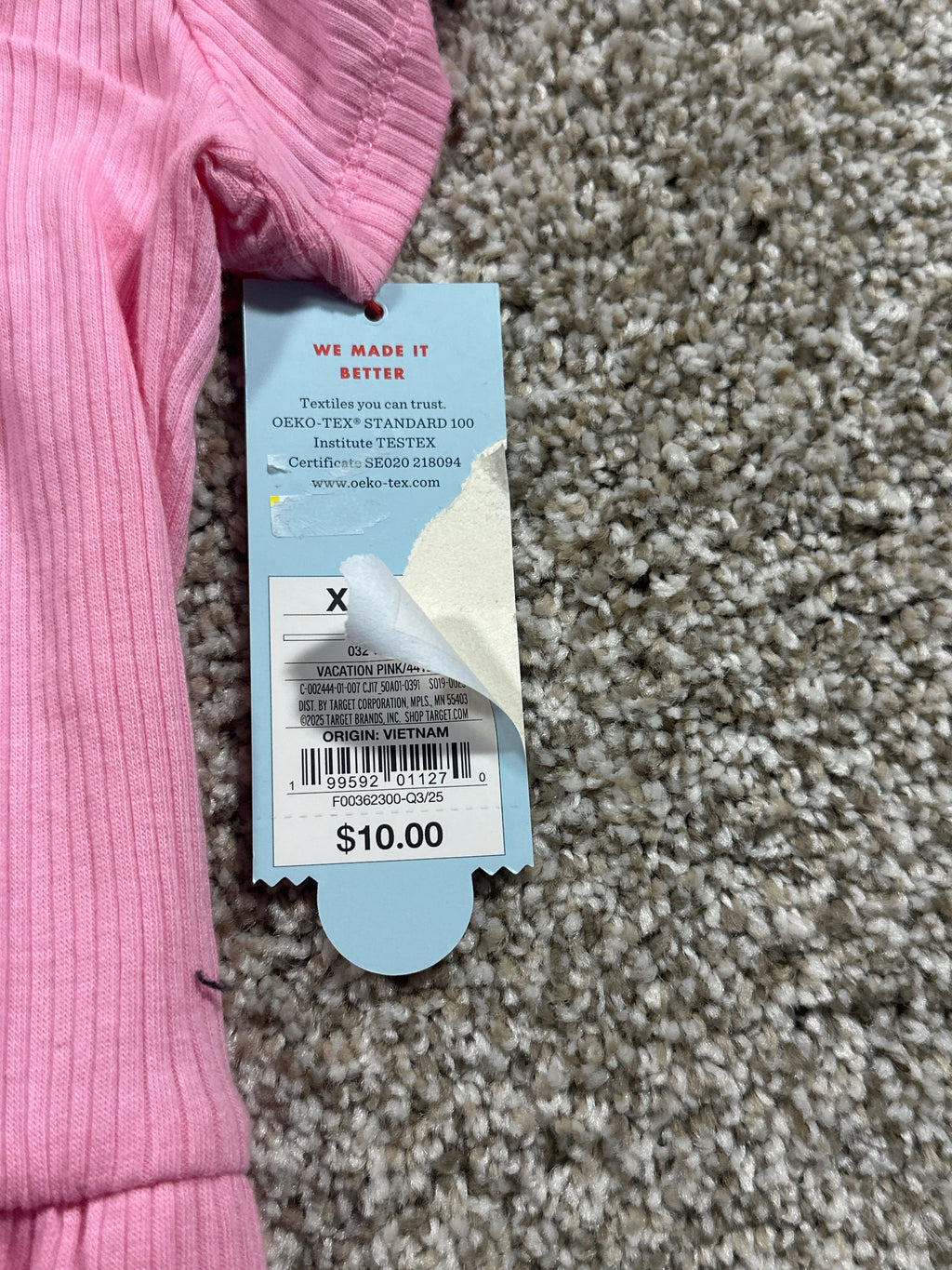 Cat & Jack girls vacation pink ribbed short sleeve dress, size XL 14
