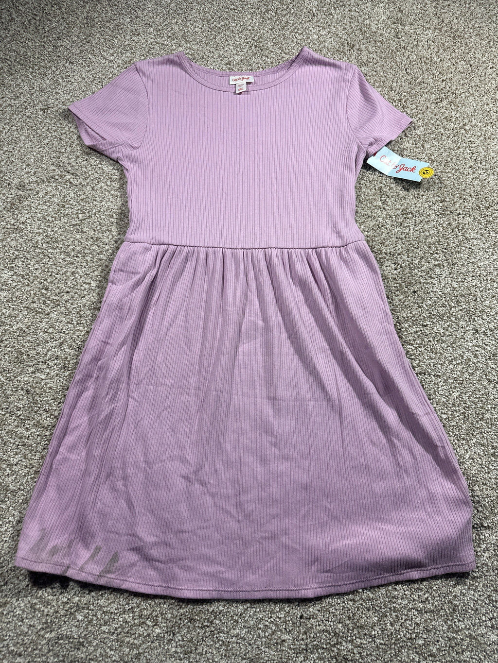 Cat & Jack girls mauve ribbed short sleeve dress, size XL 14
