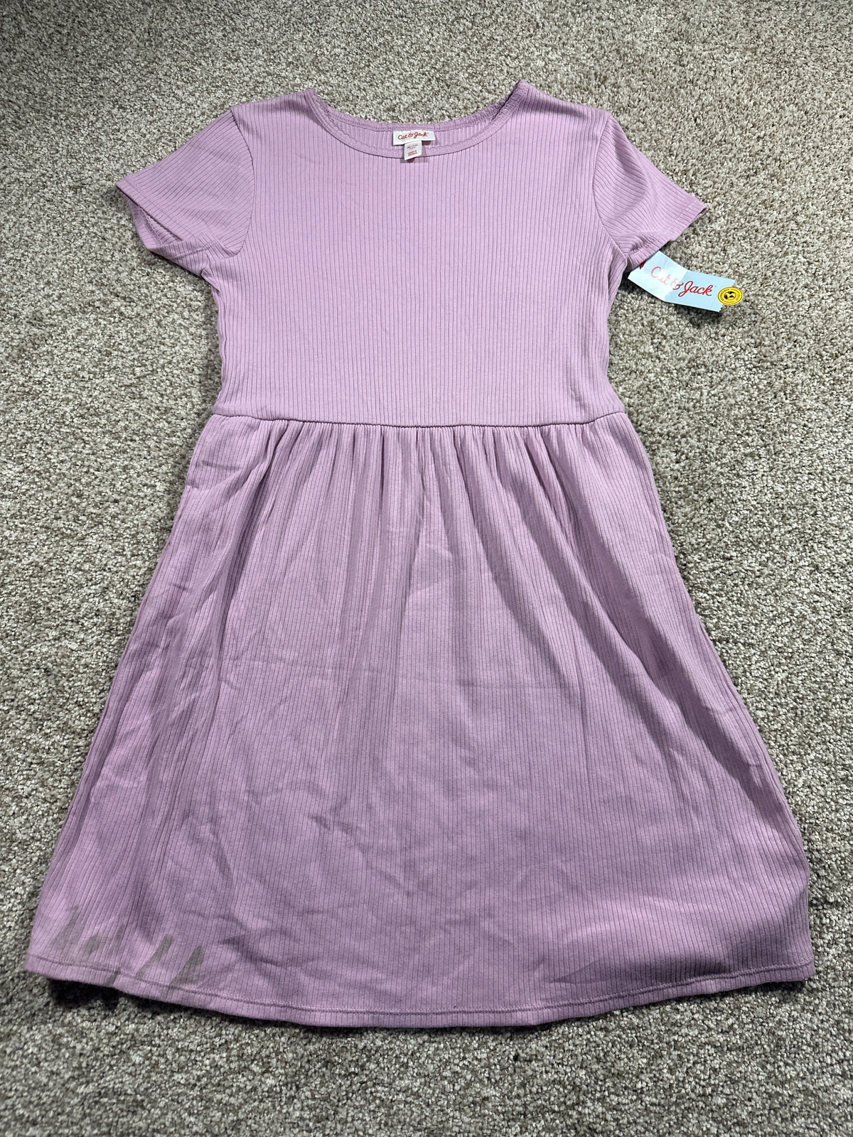 Cat & Jack girls mauve ribbed short sleeve dress, size XL 14