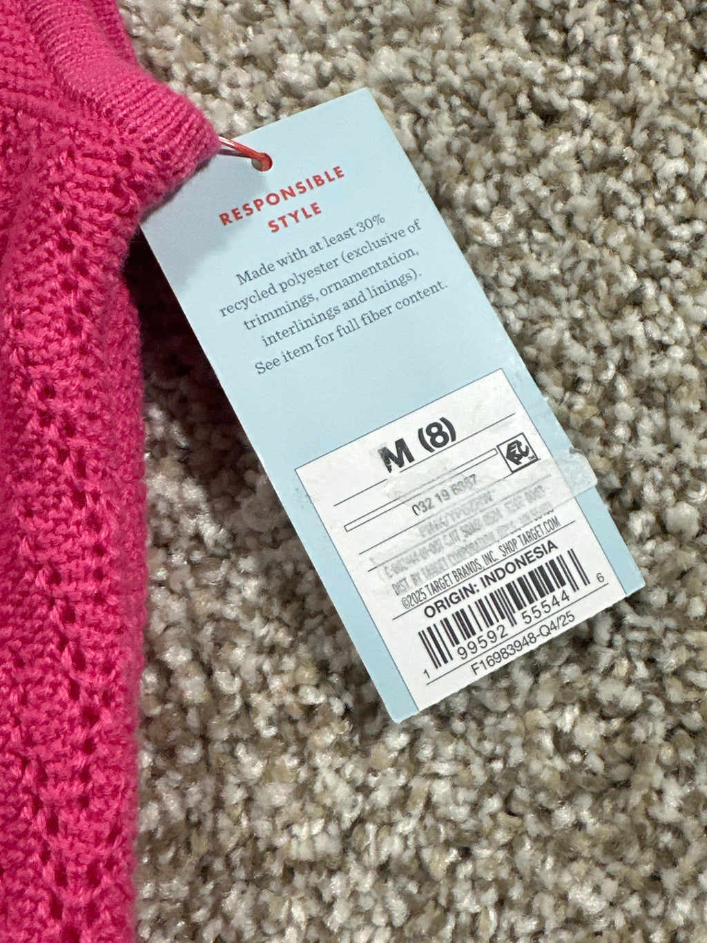 Cat & Jack girls pink pointelle sweater dress, size M 8