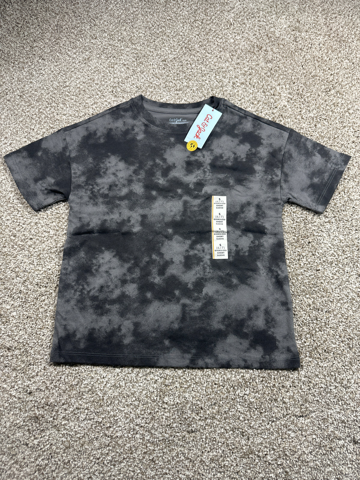 Cat & Jack boys gray tie-dye oversized short sleeve T-shirt, size S 6/7