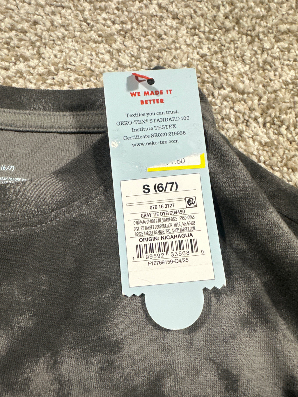 Cat & Jack boys gray tie-dye oversized short sleeve T-shirt, size S 6/7