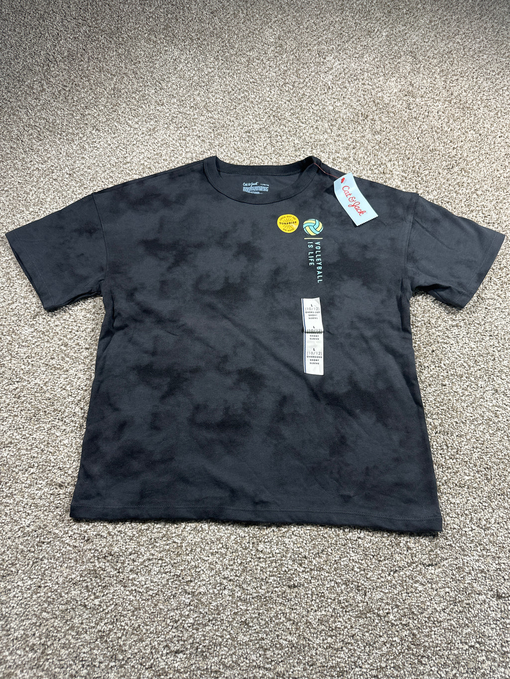 Cat & Jack Girls Charcoal Tie Dye Volleyball Graphic T Shirt Size L 10 12 — photo 1