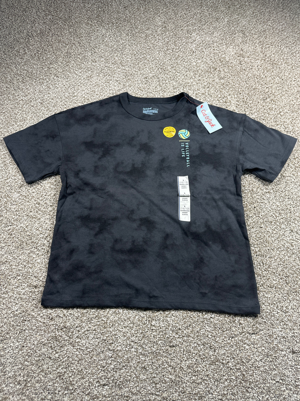 Cat & Jack Girls Charcoal Tie Dye Volleyball Graphic T Shirt Size L 10 12 — photo 1