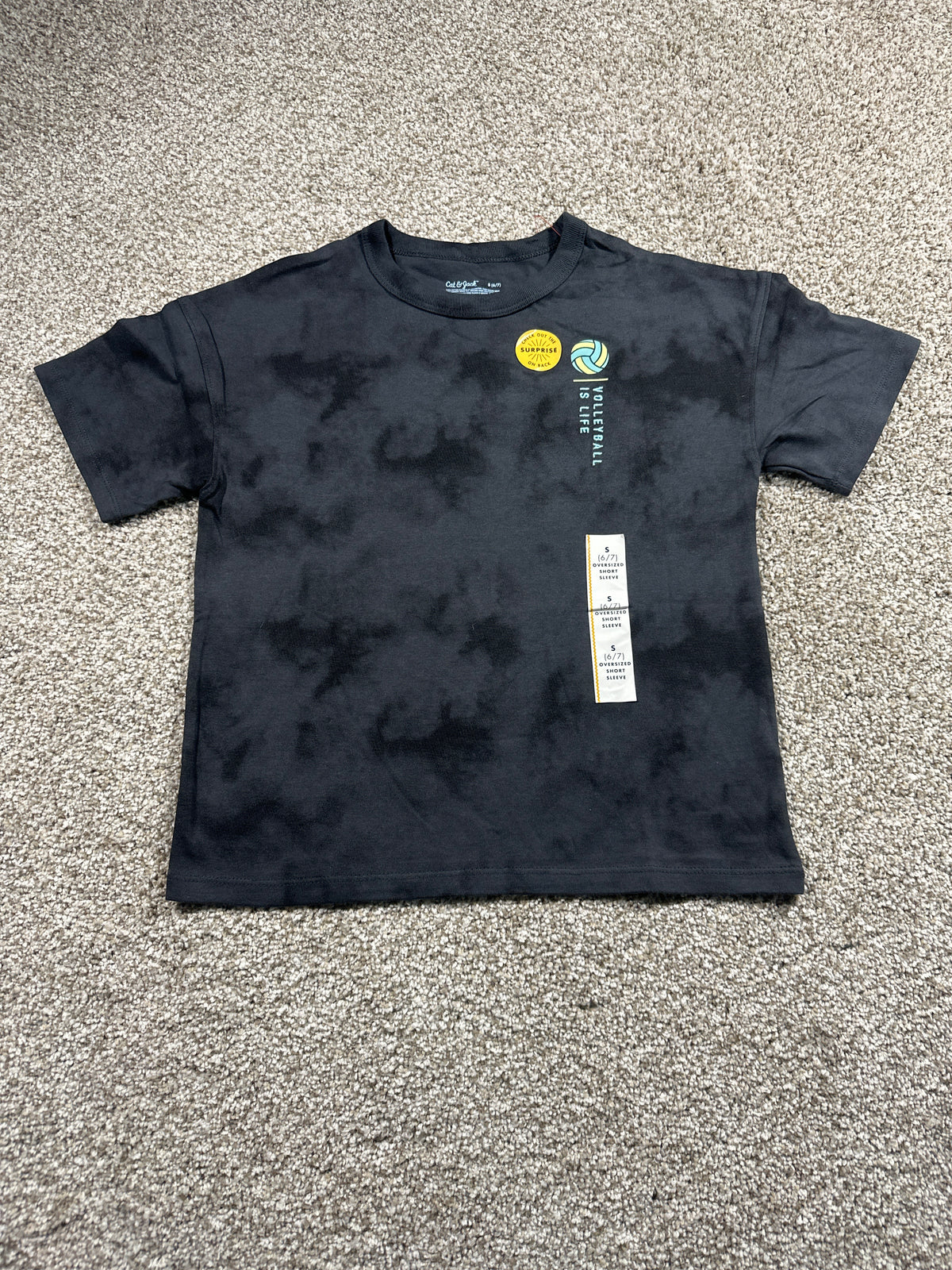 Cat & Jack Girls Charcoal Tie Dye Volleyball Graphic T Shirt Size S 6 7 — photo 1