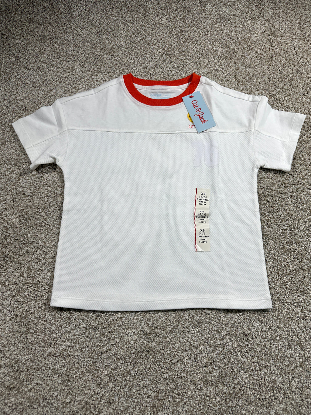 Cat & Jack boys mesh jersey-inspired graphic T-shirt XS 4 5 white orange