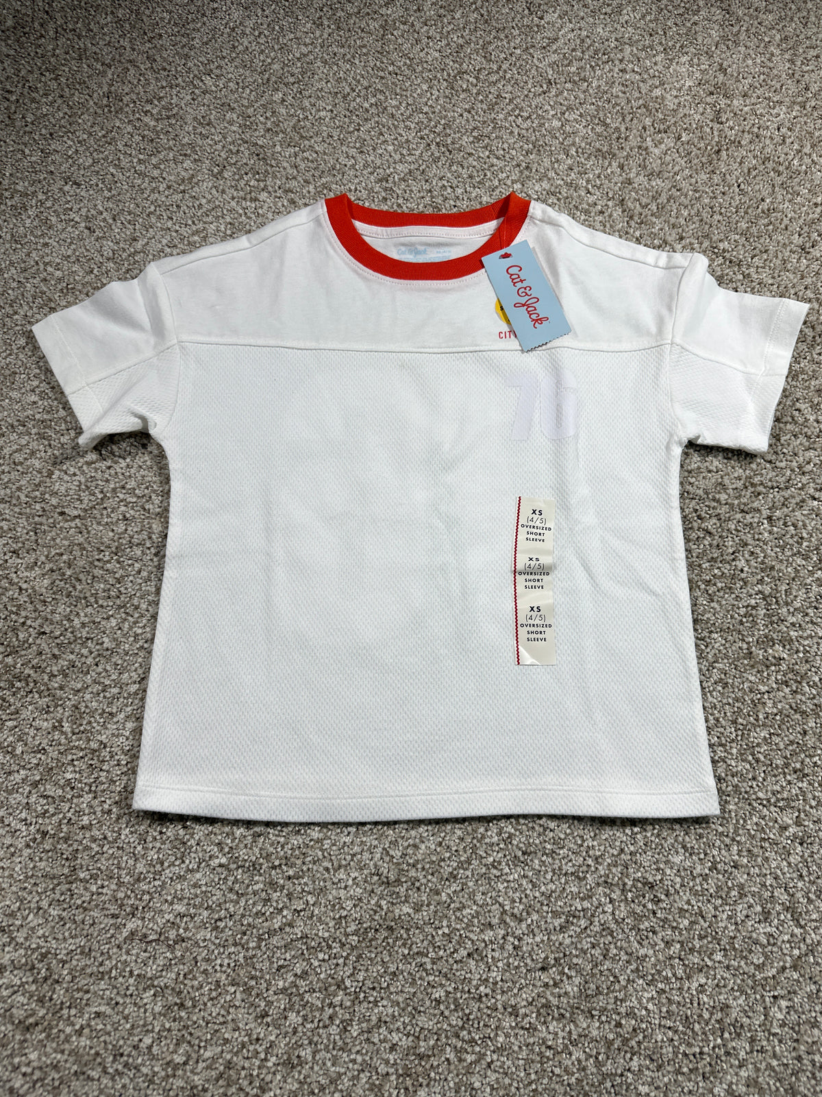 Cat & Jack boys mesh jersey-inspired graphic T-shirt XS 4 5 white orange