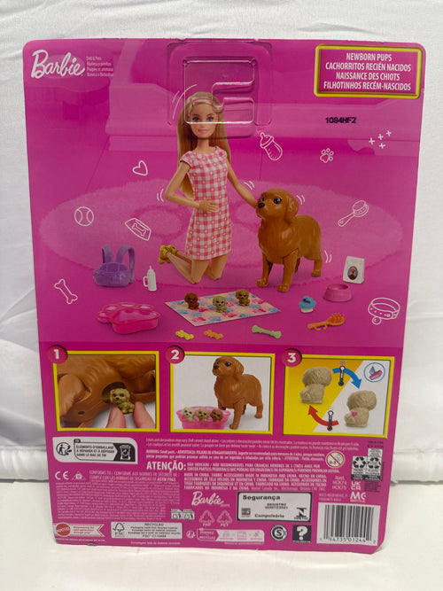 Barbie Doll Newborn Pups Playset – Doll with Dog and Puppy Care Accessories