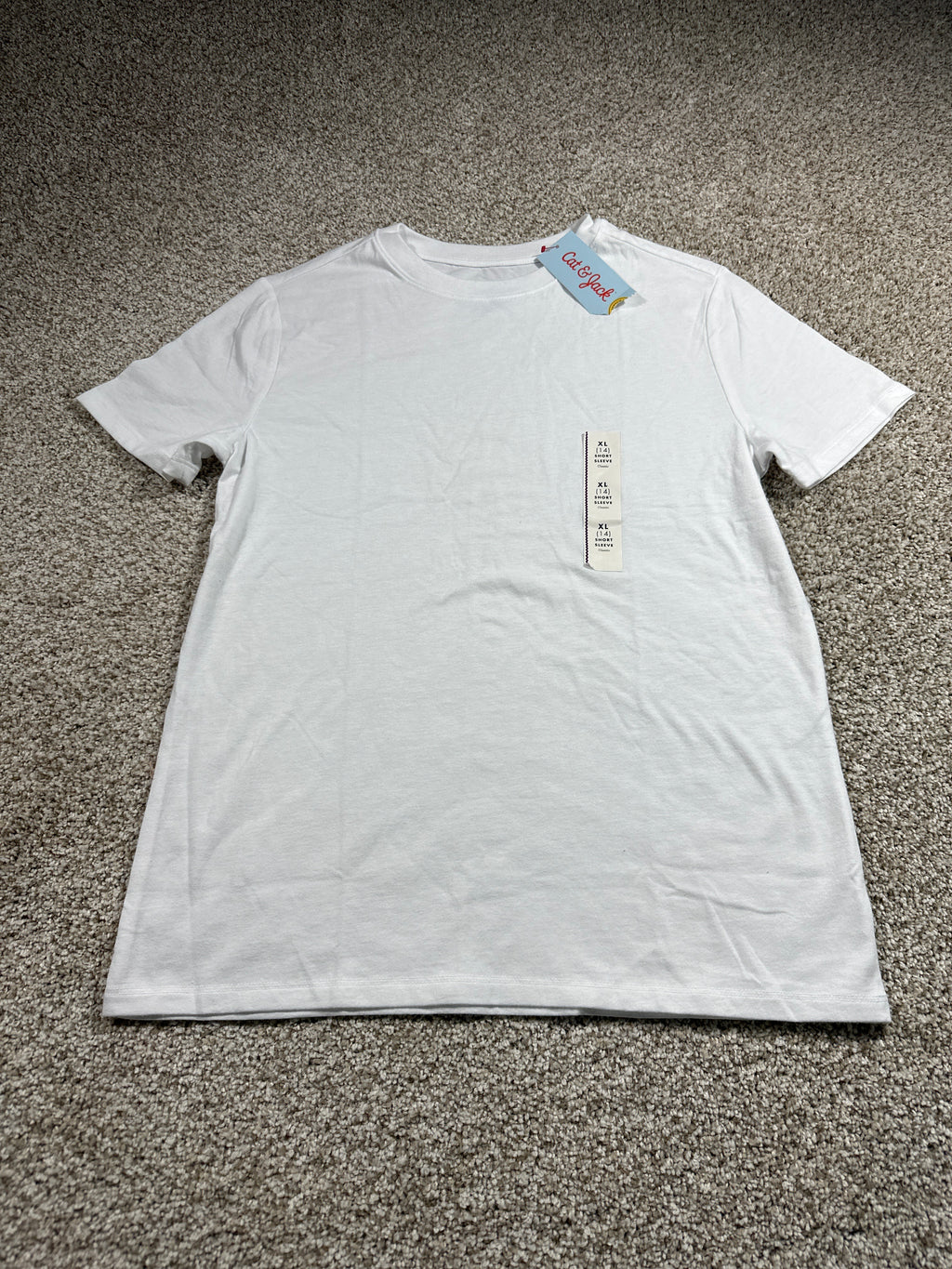 Cat & Jack girls white classic short sleeve T-shirt, size XL 14