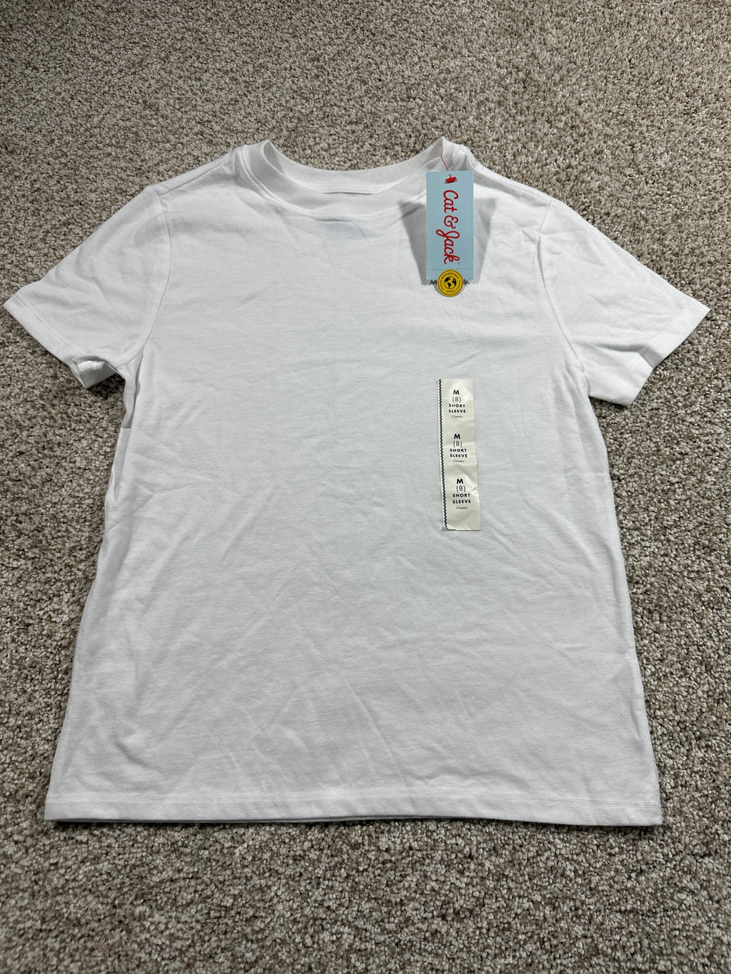Cat & Jack girls white classic short sleeve T-shirt, size M 8
