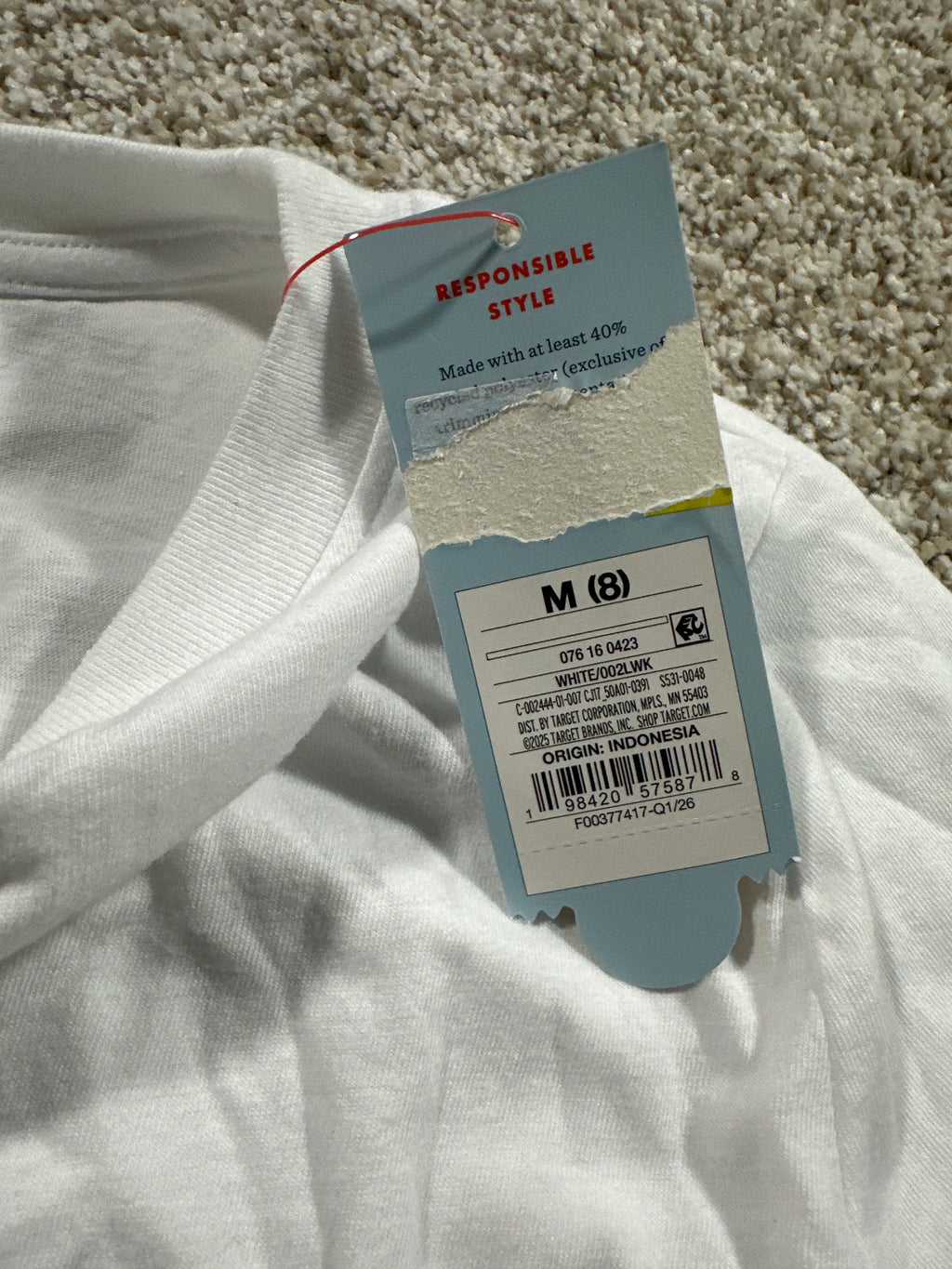 Cat & Jack girls white classic short sleeve T-shirt, size M 8