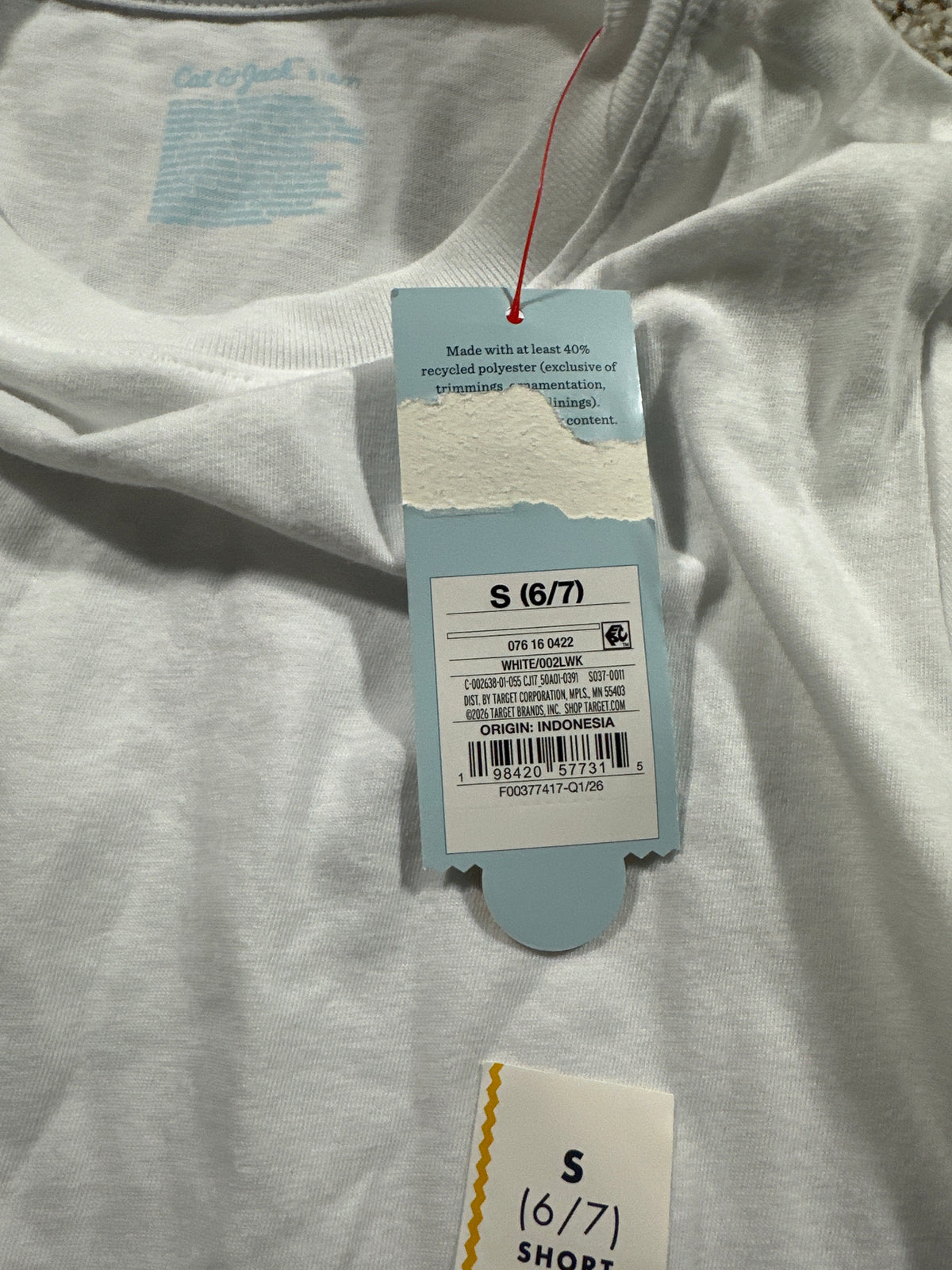 Cat & Jack girls white classic short sleeve T-shirt, size S 6/7