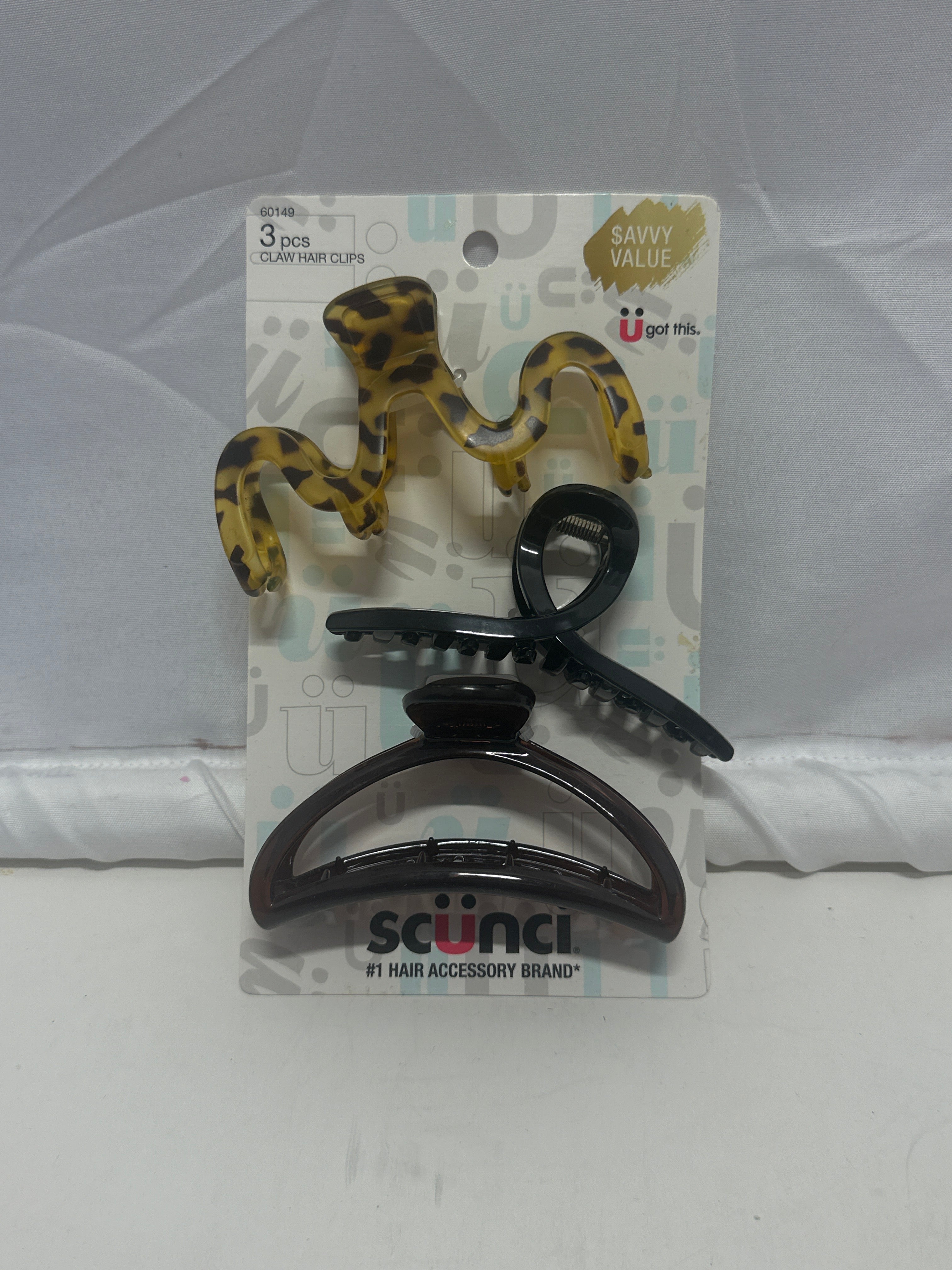Scunci 3 Pc Claw Hair Clips Set Black Tortoise Hair Accessories