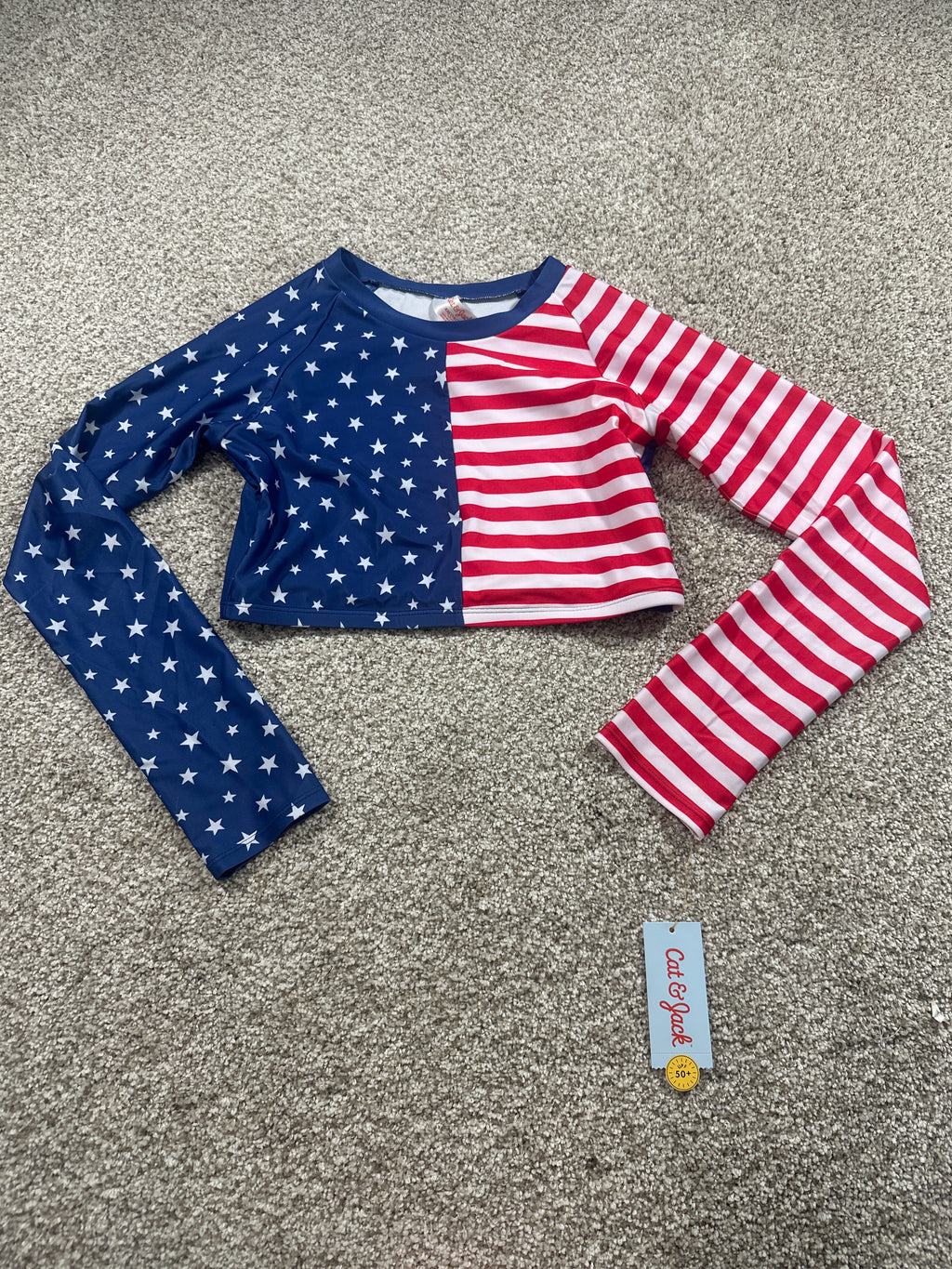 Cat & Jack stars and stripes long sleeve rash guard size XXL (16/18)