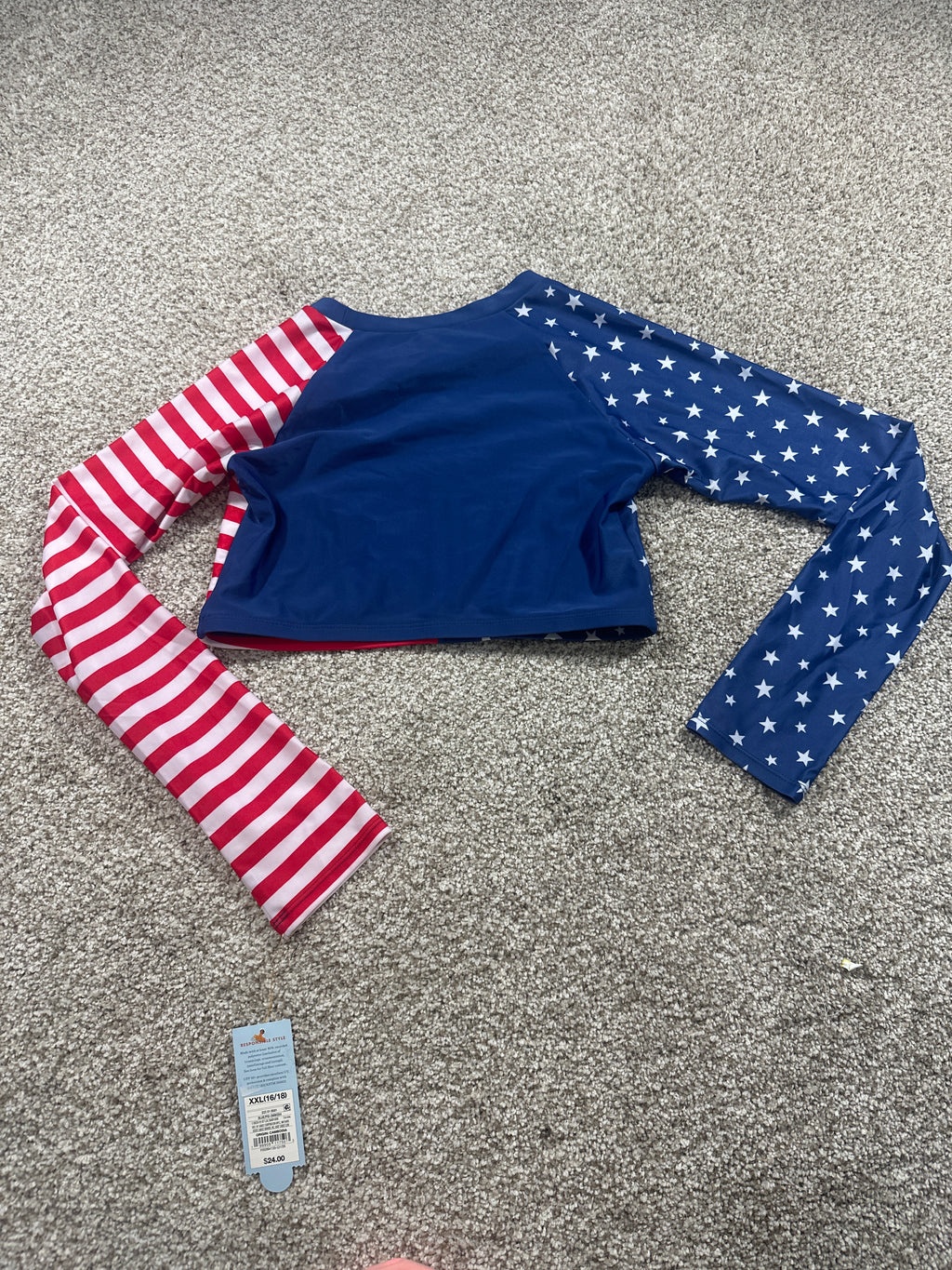 Cat & Jack stars and stripes long sleeve rash guard size XXL (16/18)