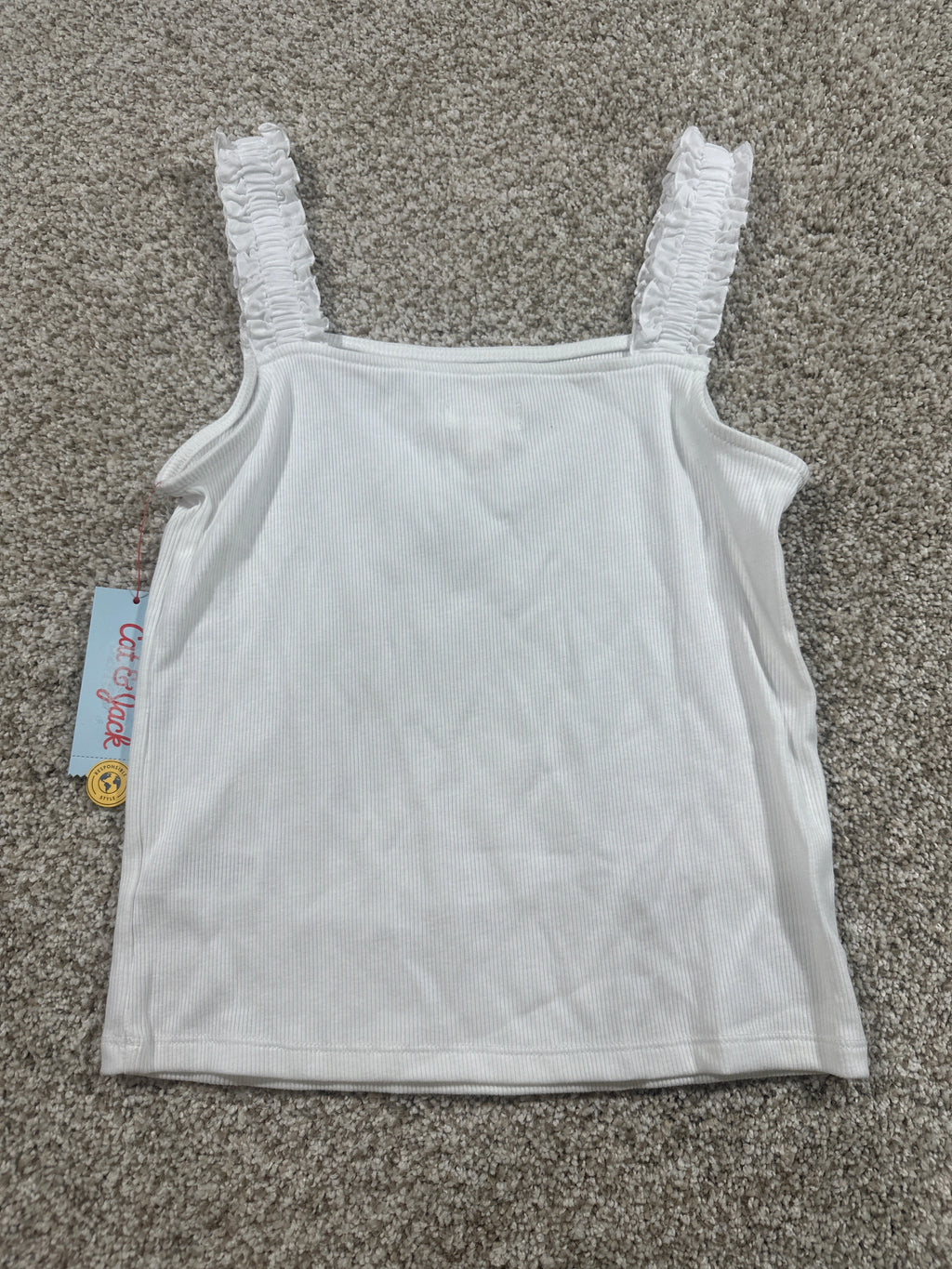 Cat & Jack girls white ribbed ruffle strap tank top, L 10/12