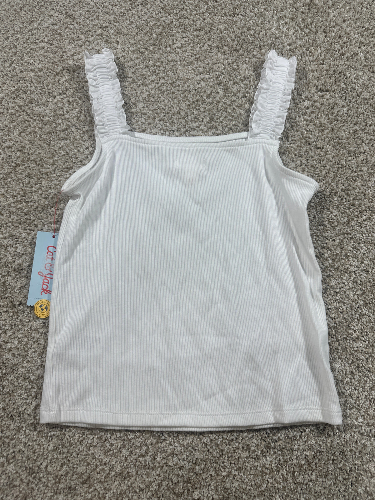 Cat & Jack girls white ribbed ruffle strap tank top, L 10/12