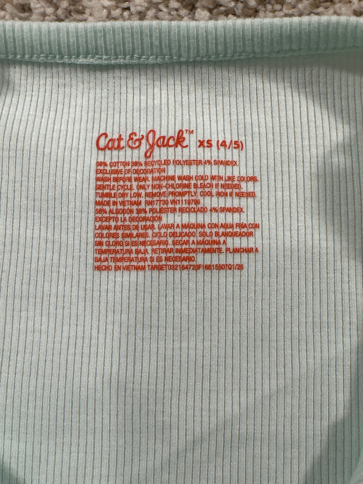 Cat & Jack girls pale mint beach club ribbed fitted tank top, XS 4/5