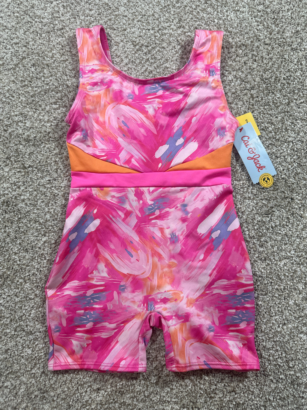 Cat & Jack girls pink abstract print one-piece swimsuit, size S 6/7