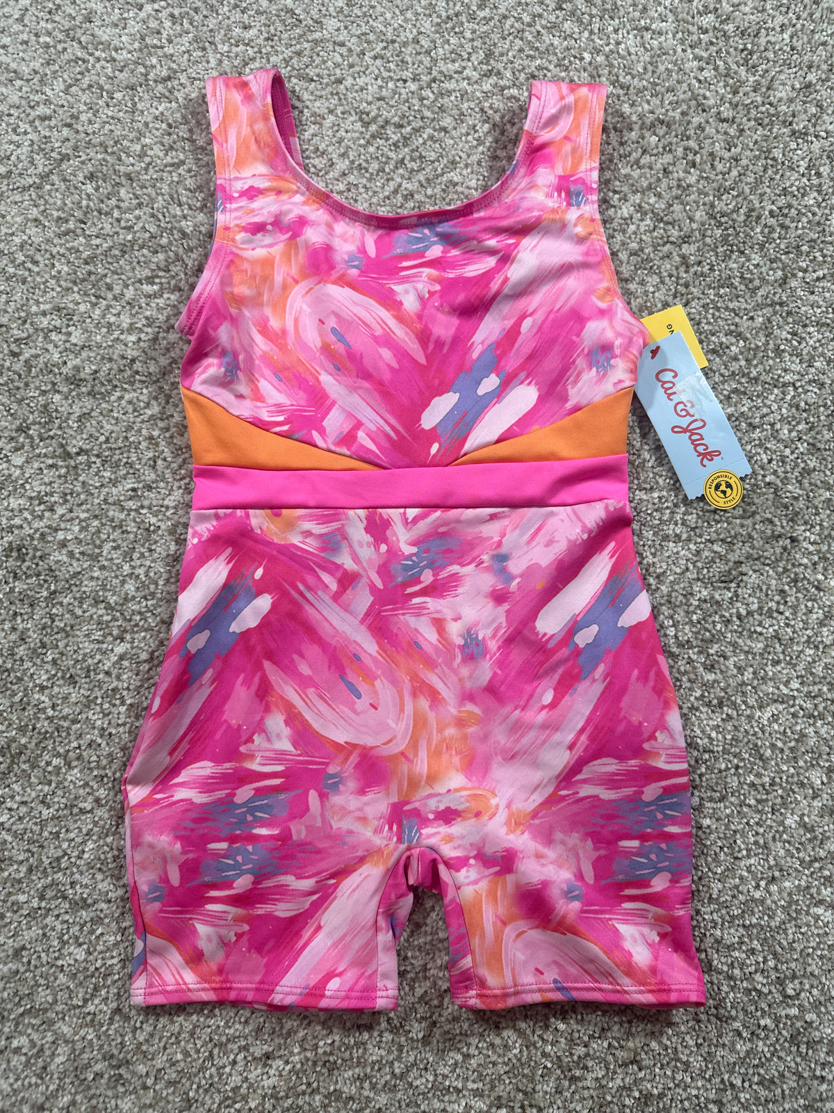 Cat & Jack girls pink abstract print one-piece swimsuit, size S 6/7