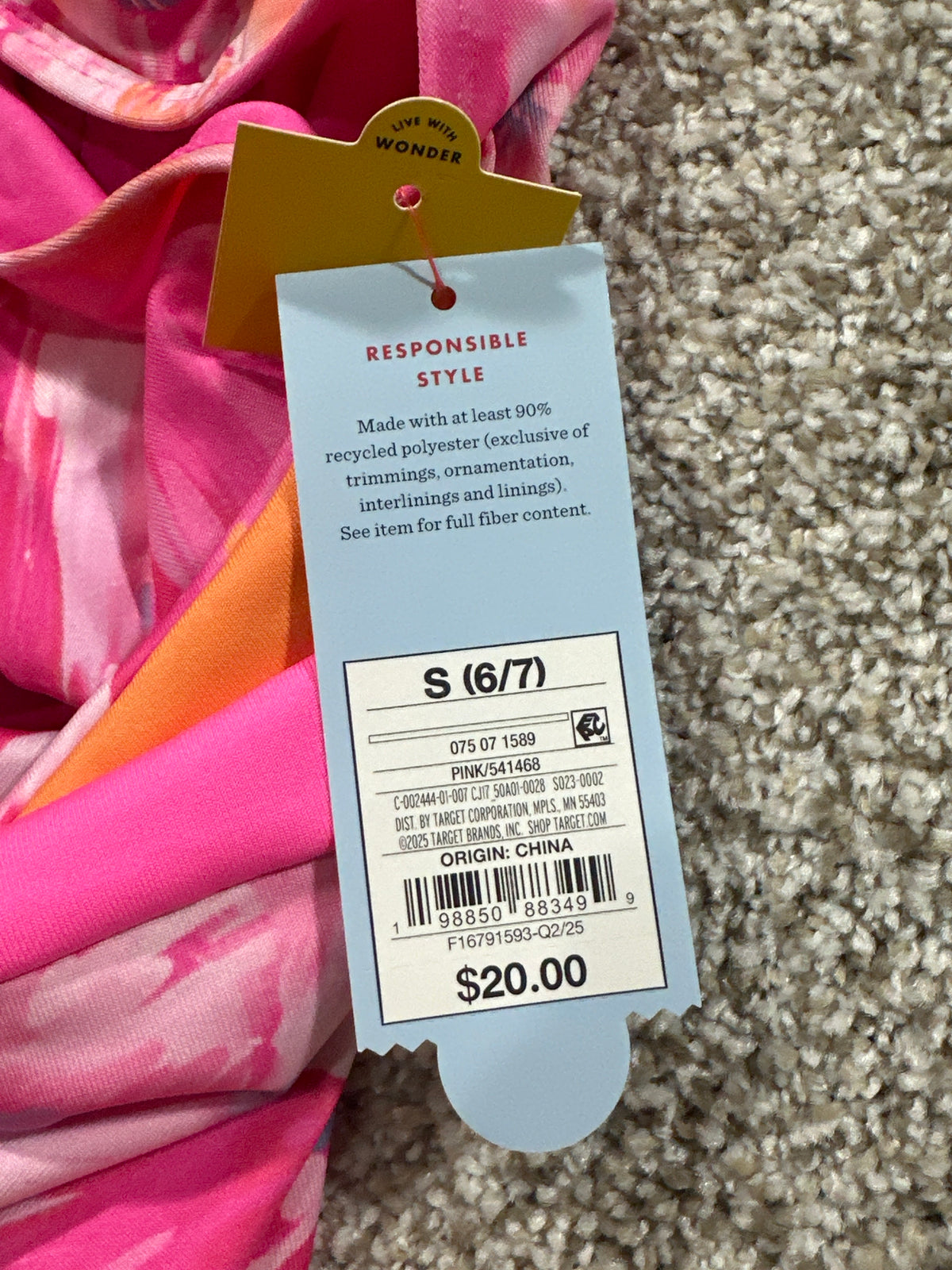 Cat & Jack girls pink abstract one-piece swimsuit detail 5