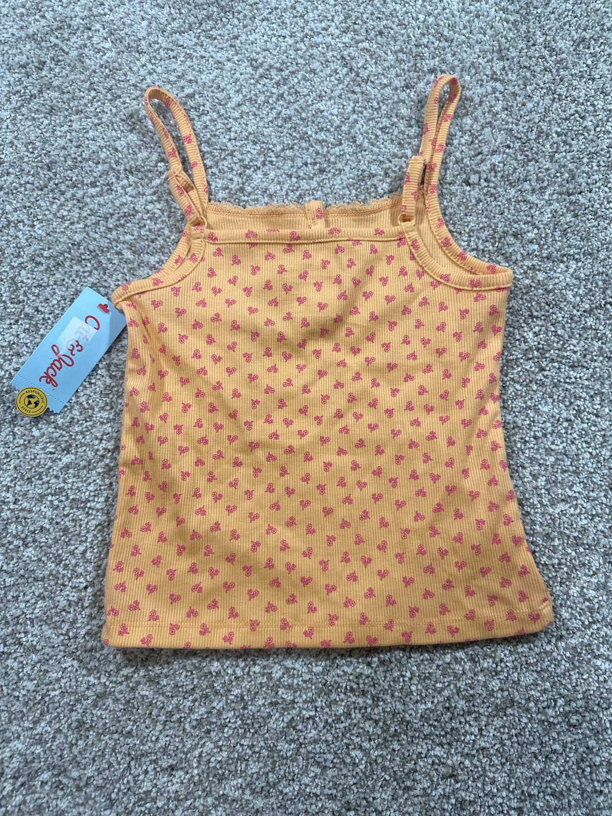 Cat & Jack girls yellow orange floral lace-trim henley tank top, size S 6 7