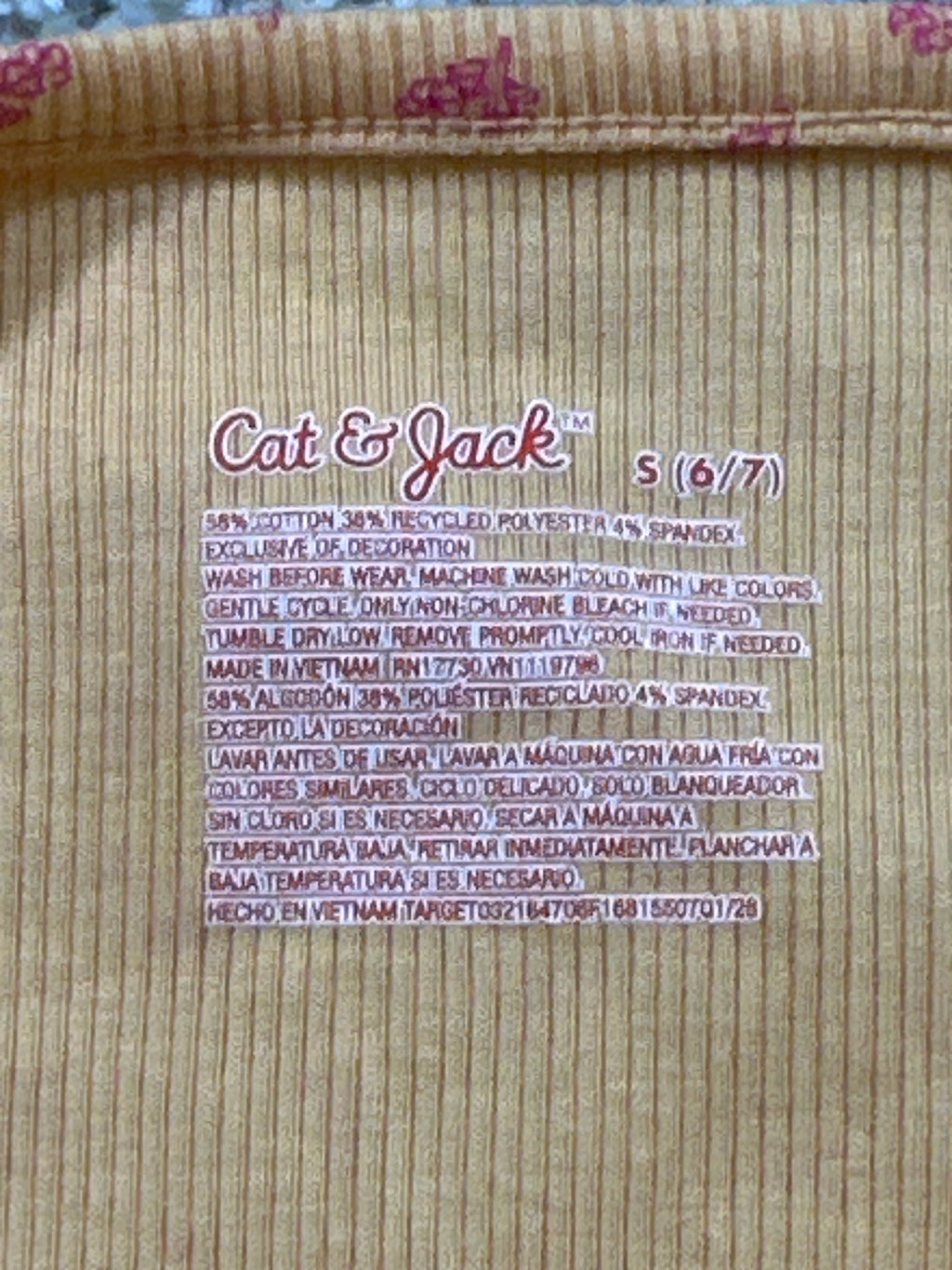 Cat & Jack girls yellow orange floral lace-trim henley tank top, size S 6 7