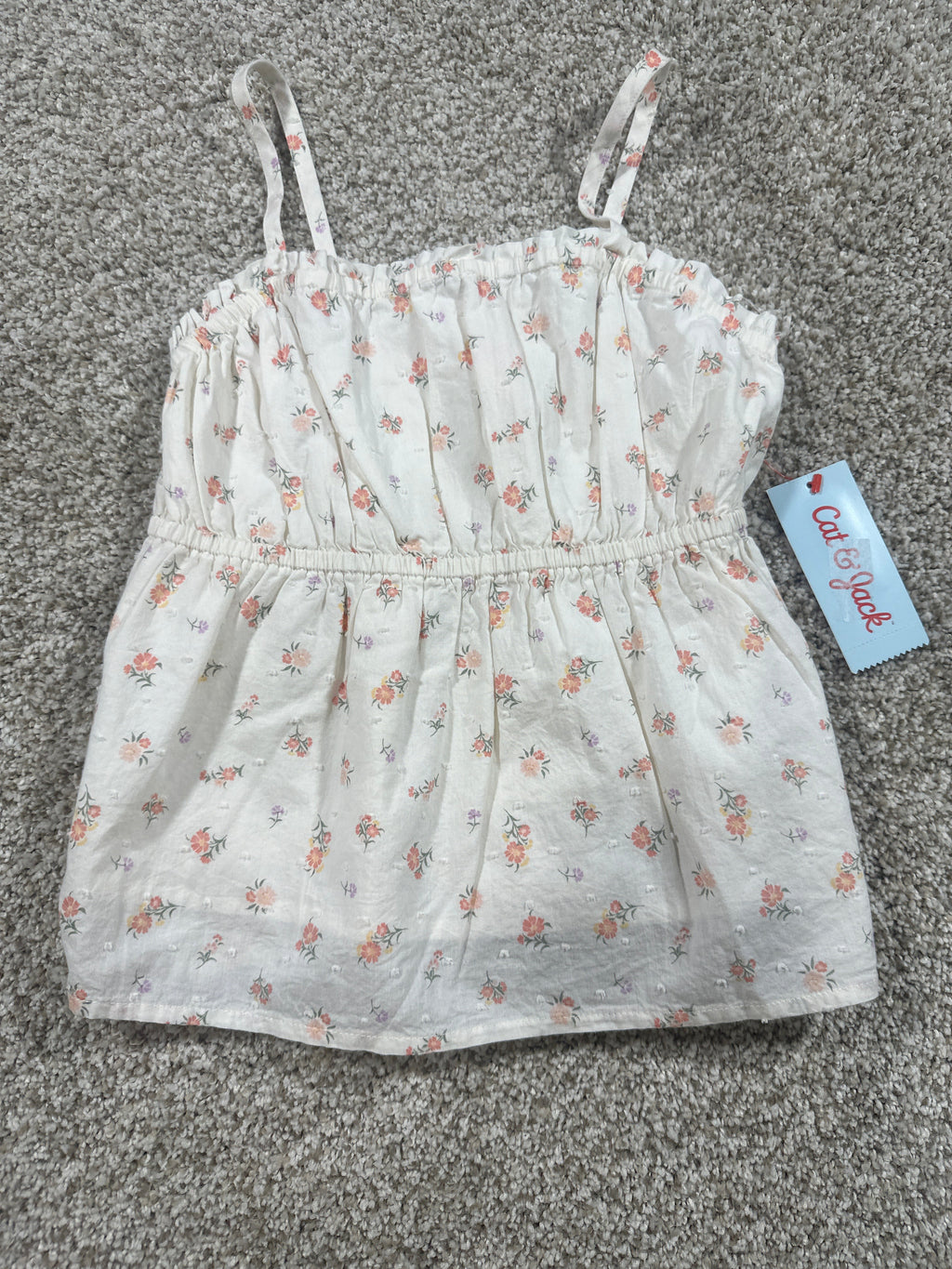Cat & Jack cream floral smocked sundress size M 8