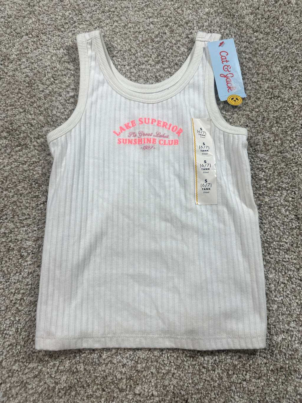 Cat & Jack girls cream Lake Superior Sunshine Club ribbed tank top, S 6/7